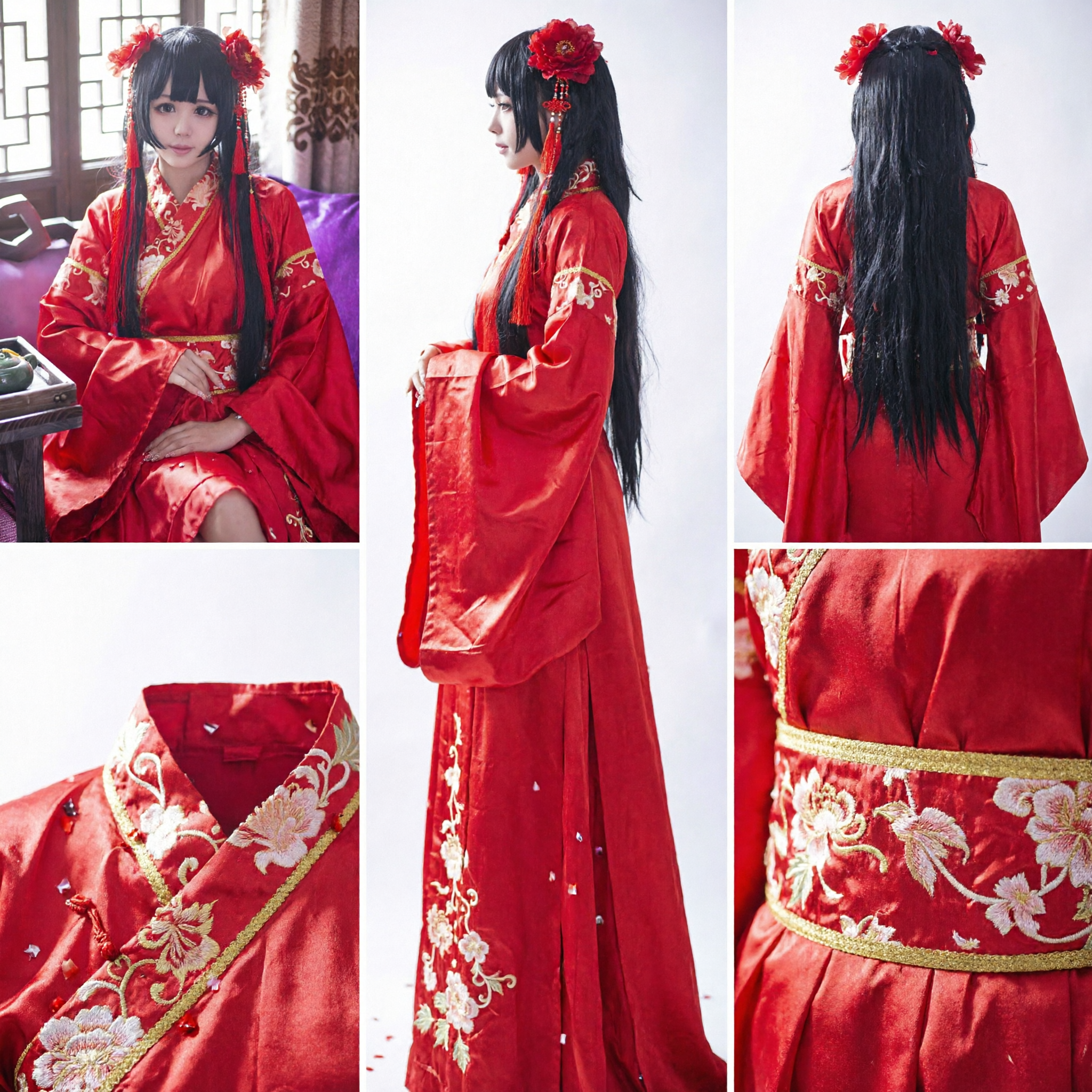 Robe de mariage Hanfu rouge chinoise traditionnelle Costume de mariée ancien avec accessoires de coiffure pour femmes - Asian Costume