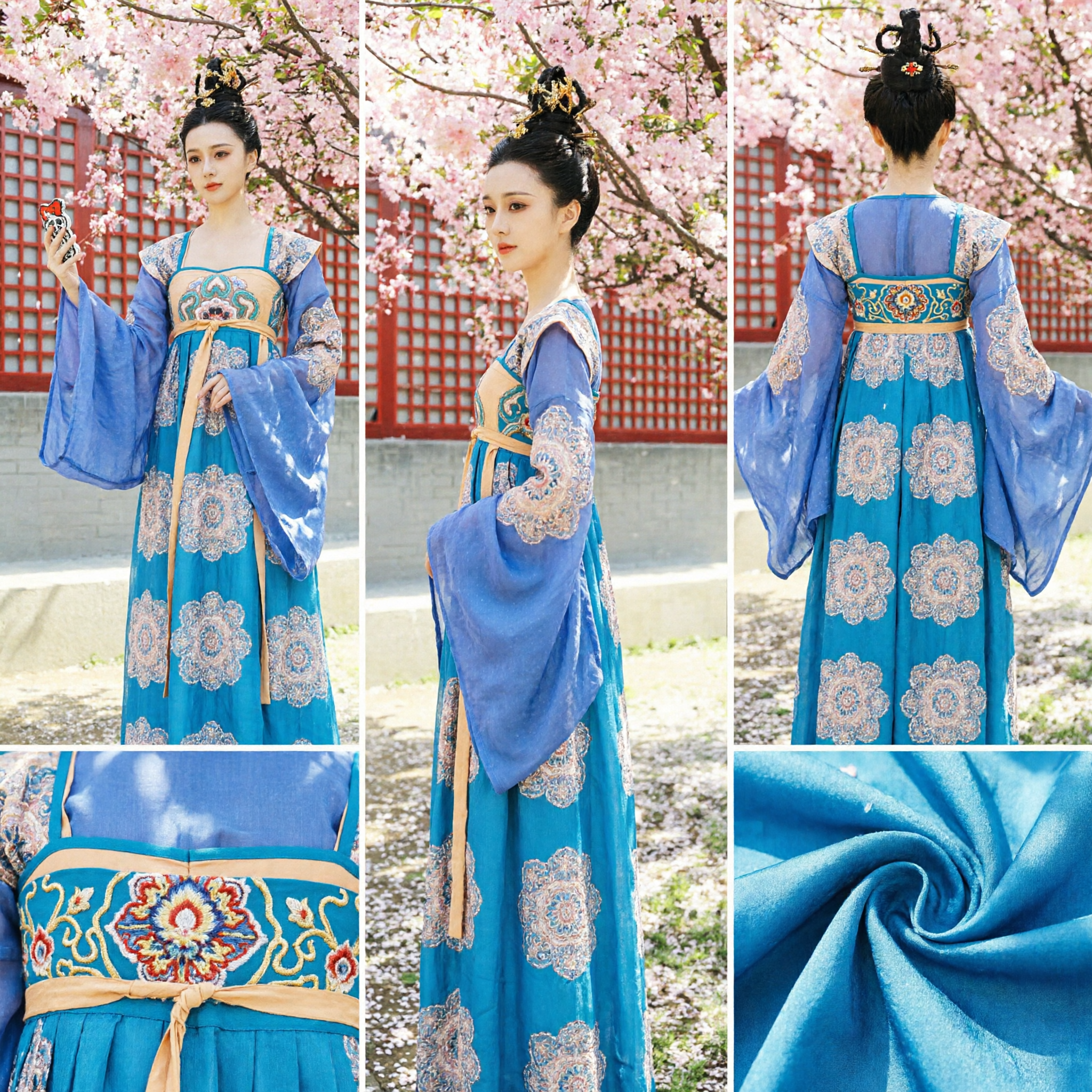 Costume Tradizionale Cinese Dinastia Tang Hanfu Blu Floreale Abito da Palazzo Antico per Cosplay e Fotografia Femminile - Asian Costume