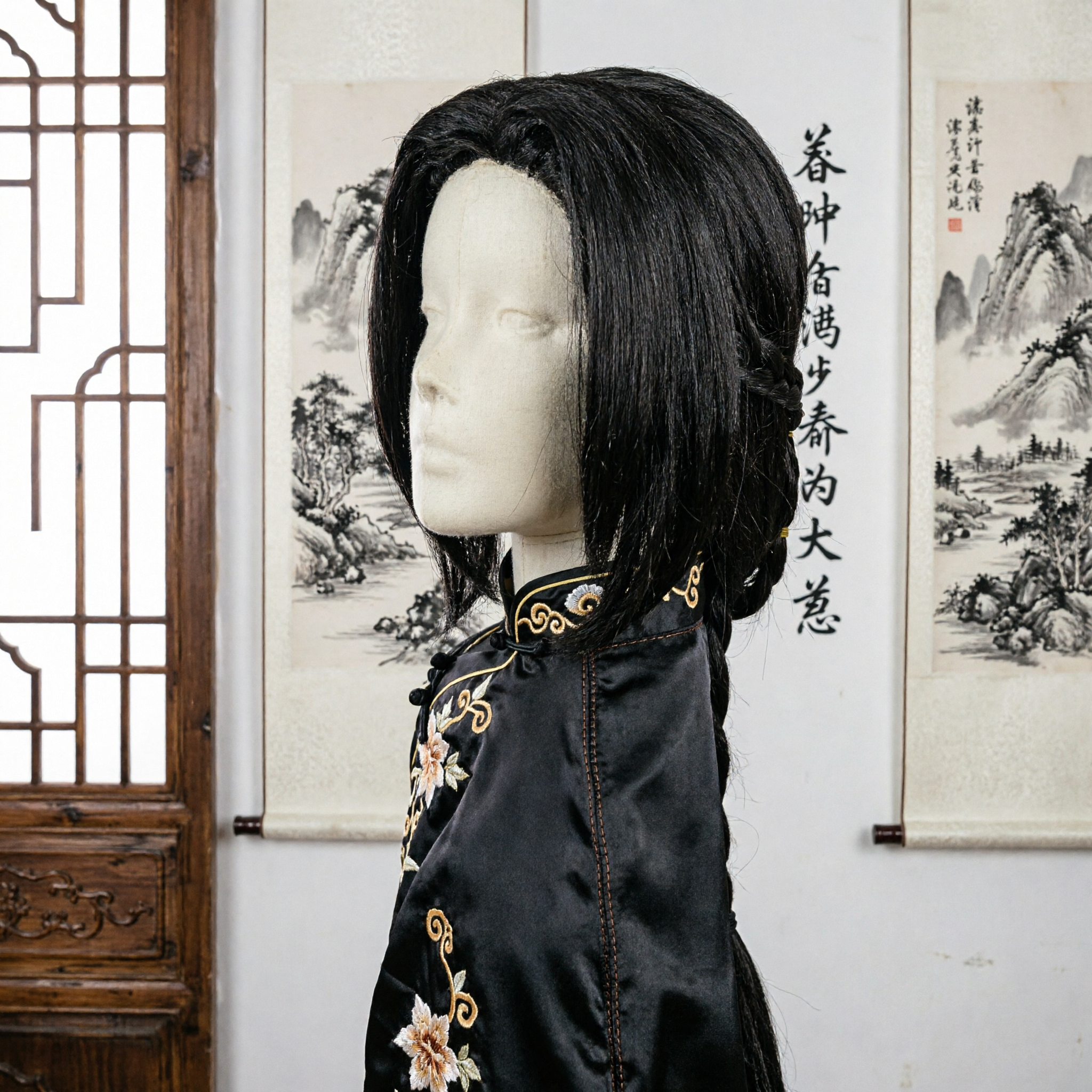 Традиционный древнекитайский черный парик для косплея в ханьфу, костюма для исторической драмы, плетеная накладка для волос для женщин - Asian Costume