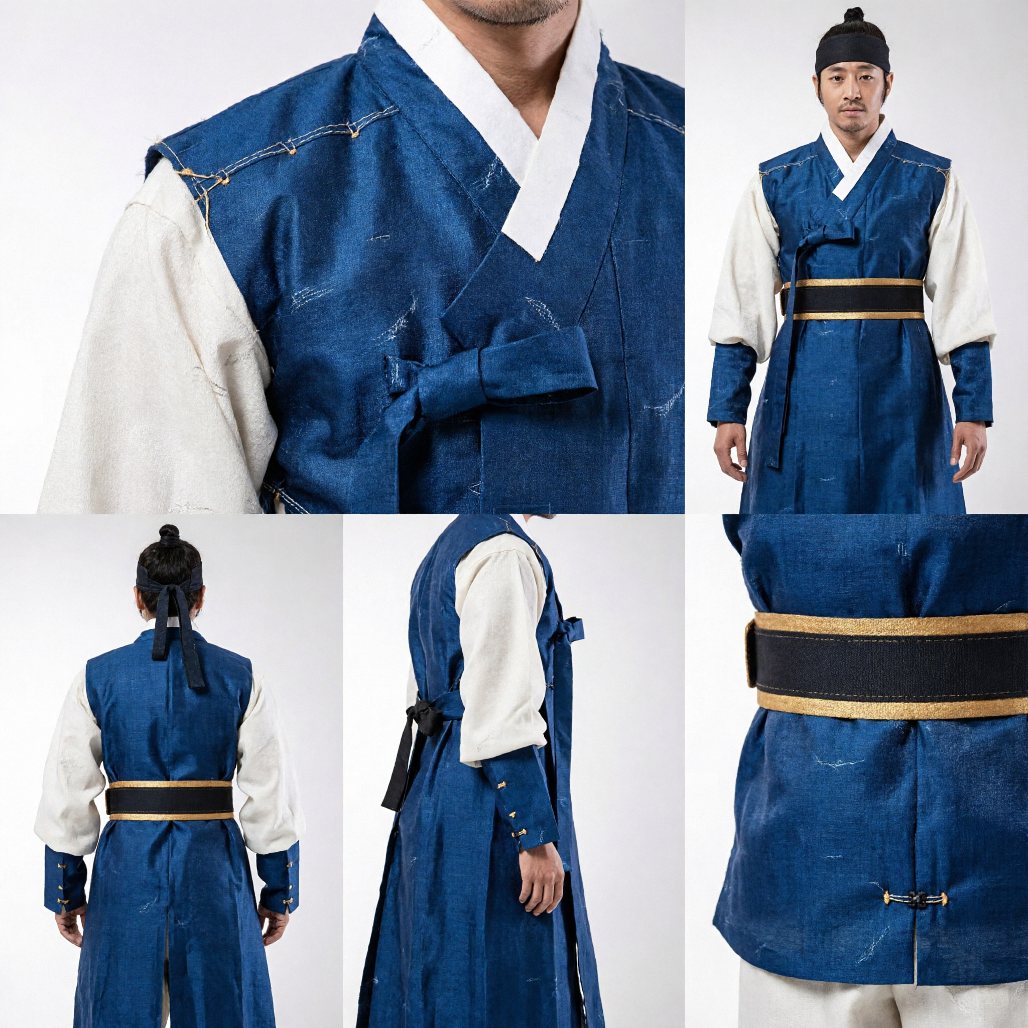 Traje Tradicional Coreano Hanbok para Homens, Colete Preto com Aplicações Douradas para Reencenação Histórica e Cosplay - Asian Costume