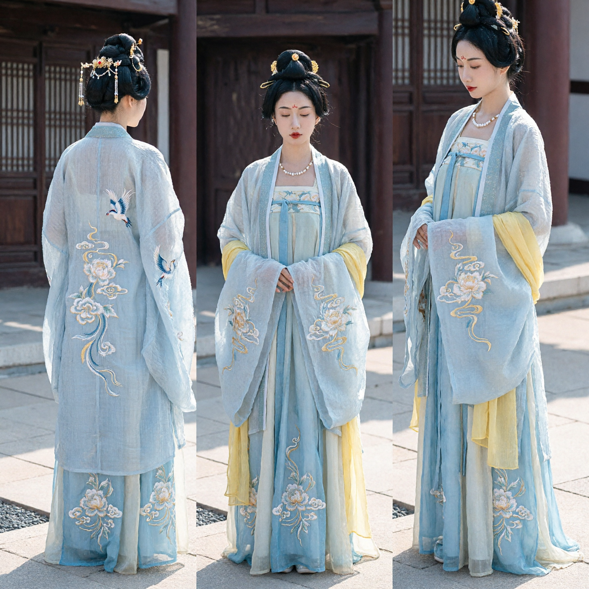 Traditional Chinese Hanfu Tang Dynasty Ruqun Ancient Costume Blue Dress for Women Historical Cosplay Performance - Asian Costume