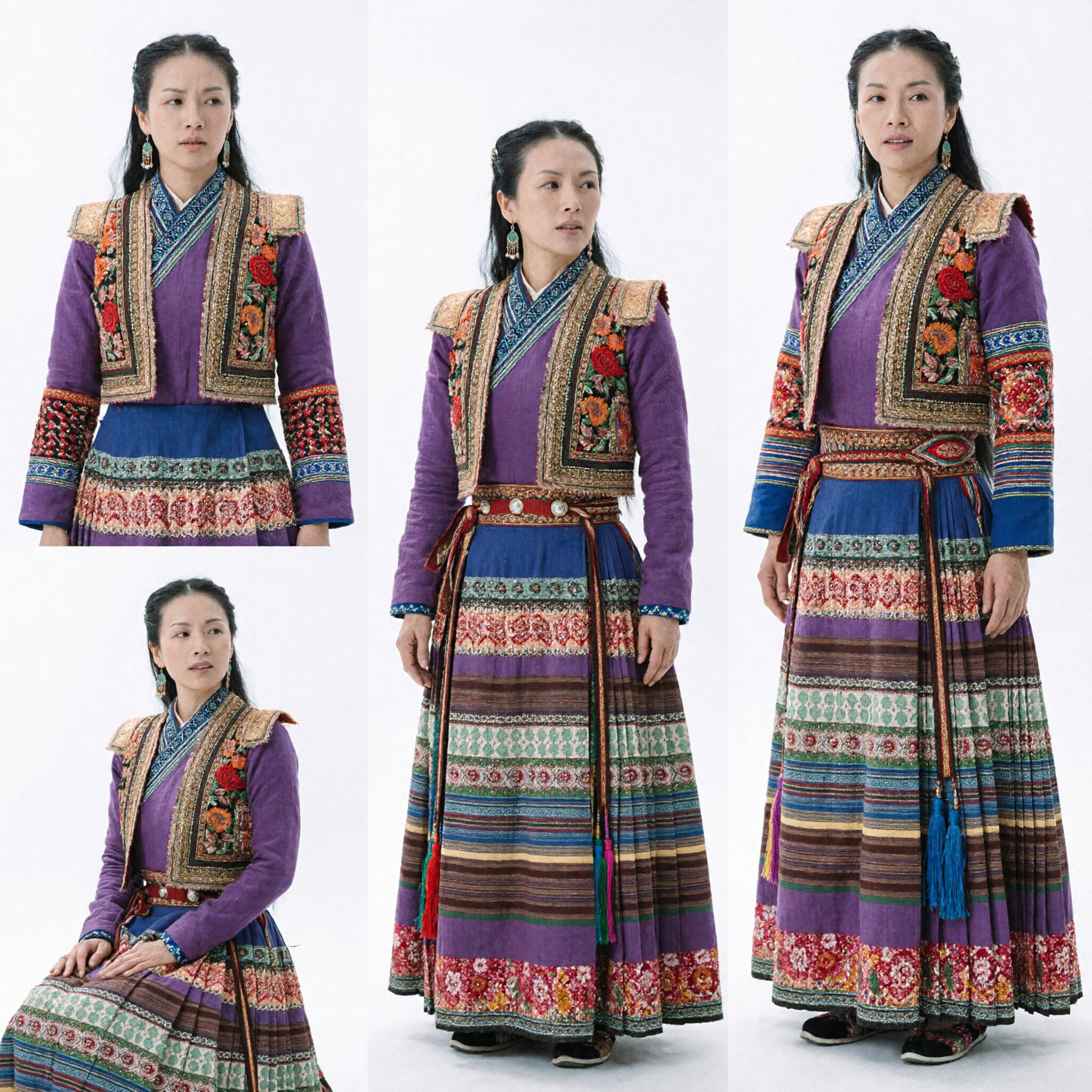 Traditioneller chinesischer tibetischer Stil, lila besticktes Kostüm, ethnische Minderheiten-Robe für Damen, für historisches Cosplay und Fotografie - Asian Costume