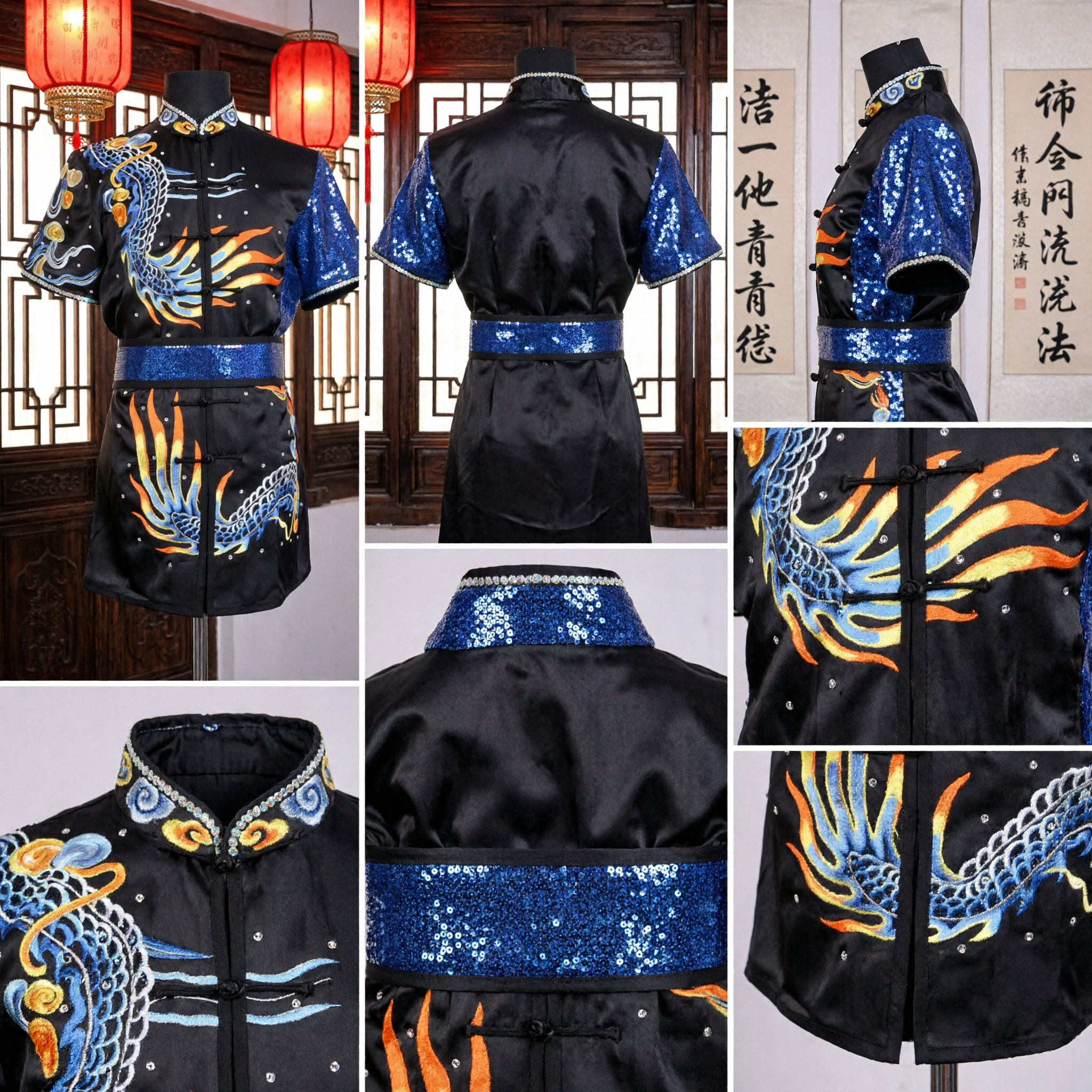 Uniforme Tradicional Chinês de Kung Fu com Bordado de Dragão Traje de Performance de Palco para Artes Marciais Wushu para Homens - Asian Costume