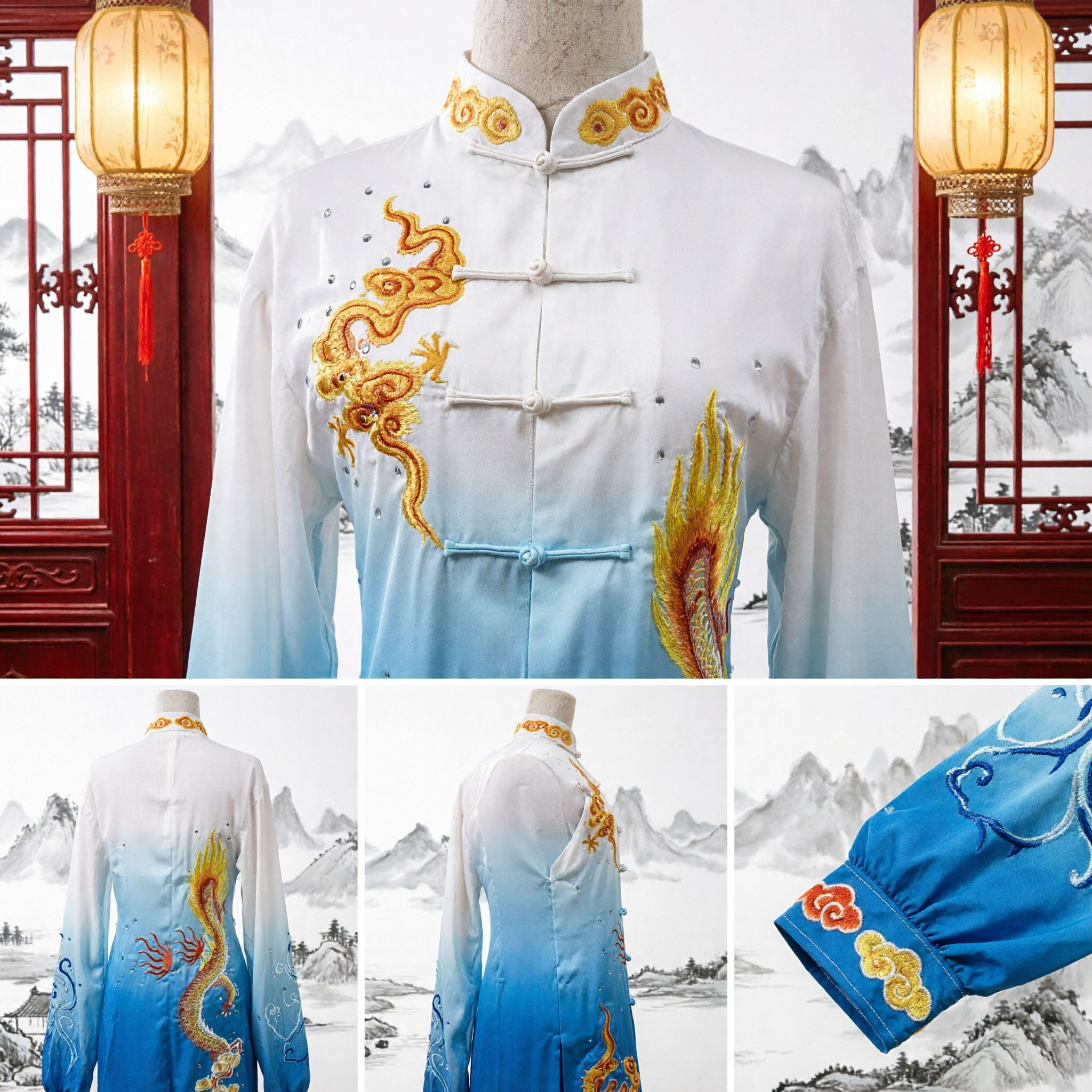 Uniforme Tradicional Chino de Kung Fu para Hombres con Bordado de Dragón, Traje de Tai Chi, Traje de Actuación para Artes Marciales - Asian Costume