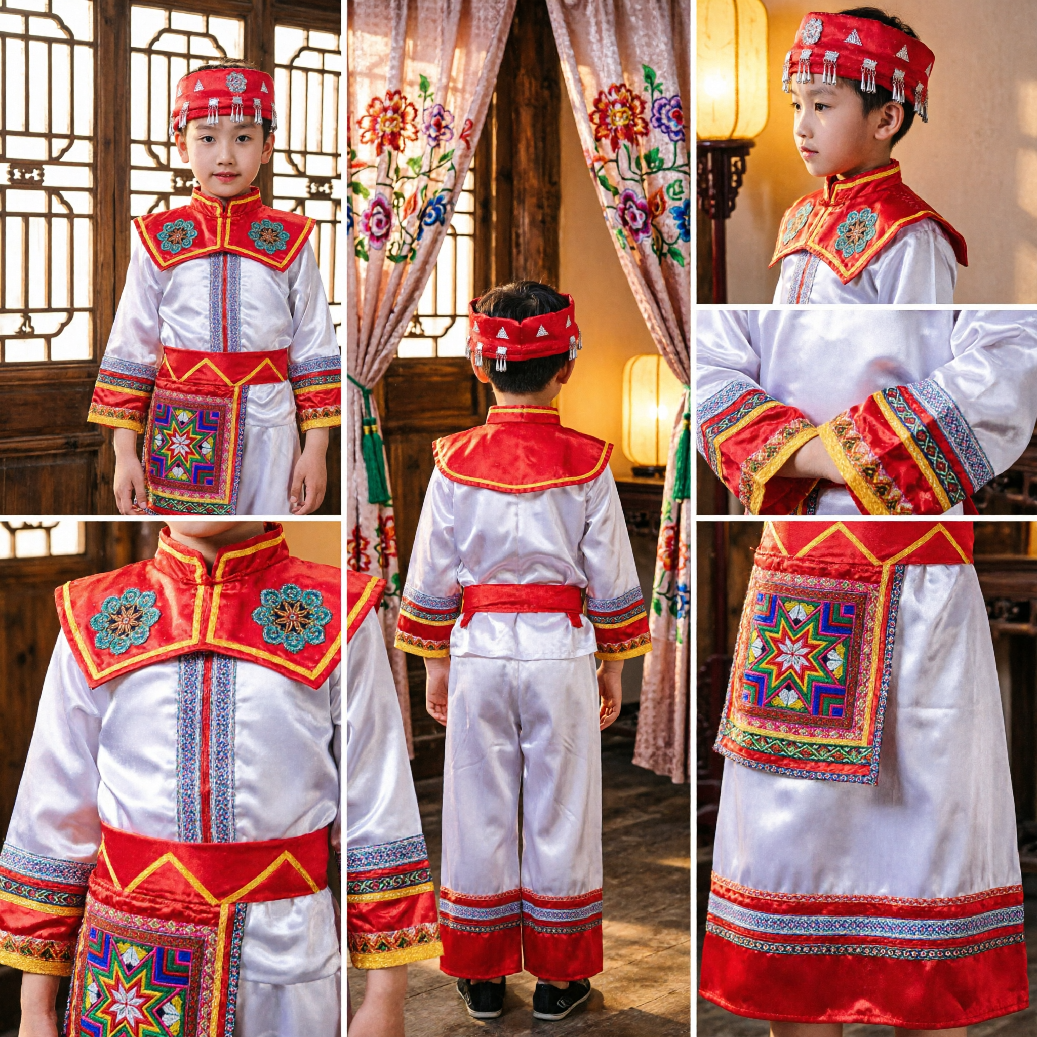 Traje Tradicional Chino de Danza Folklórica de Minoría Étnica para Niños, Atuendo para Actuación en Escenario con Bordados - Asian Costume