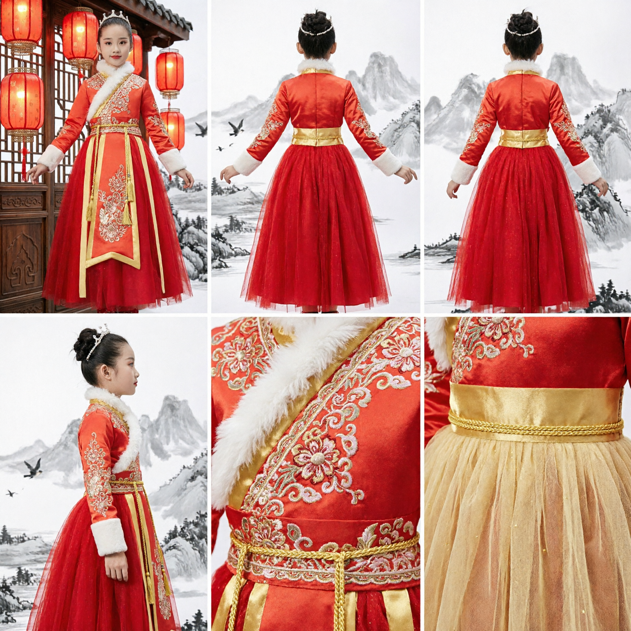 Vestido Tradicional Hanfu Rojo Chino para Niñas, Traje de Princesa Antigua para Actuación en Escenario de Año Nuevo - Asian Costume