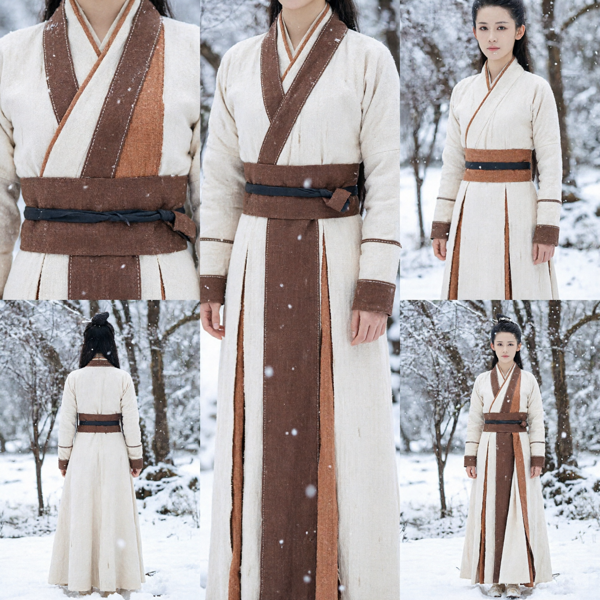 Hanfu Tradizionale Cinese, Abito Antico da Spadaccina Wuxia per Donne, Completo Cremisi Marrone Invernale per Fotografia - Asian Costume