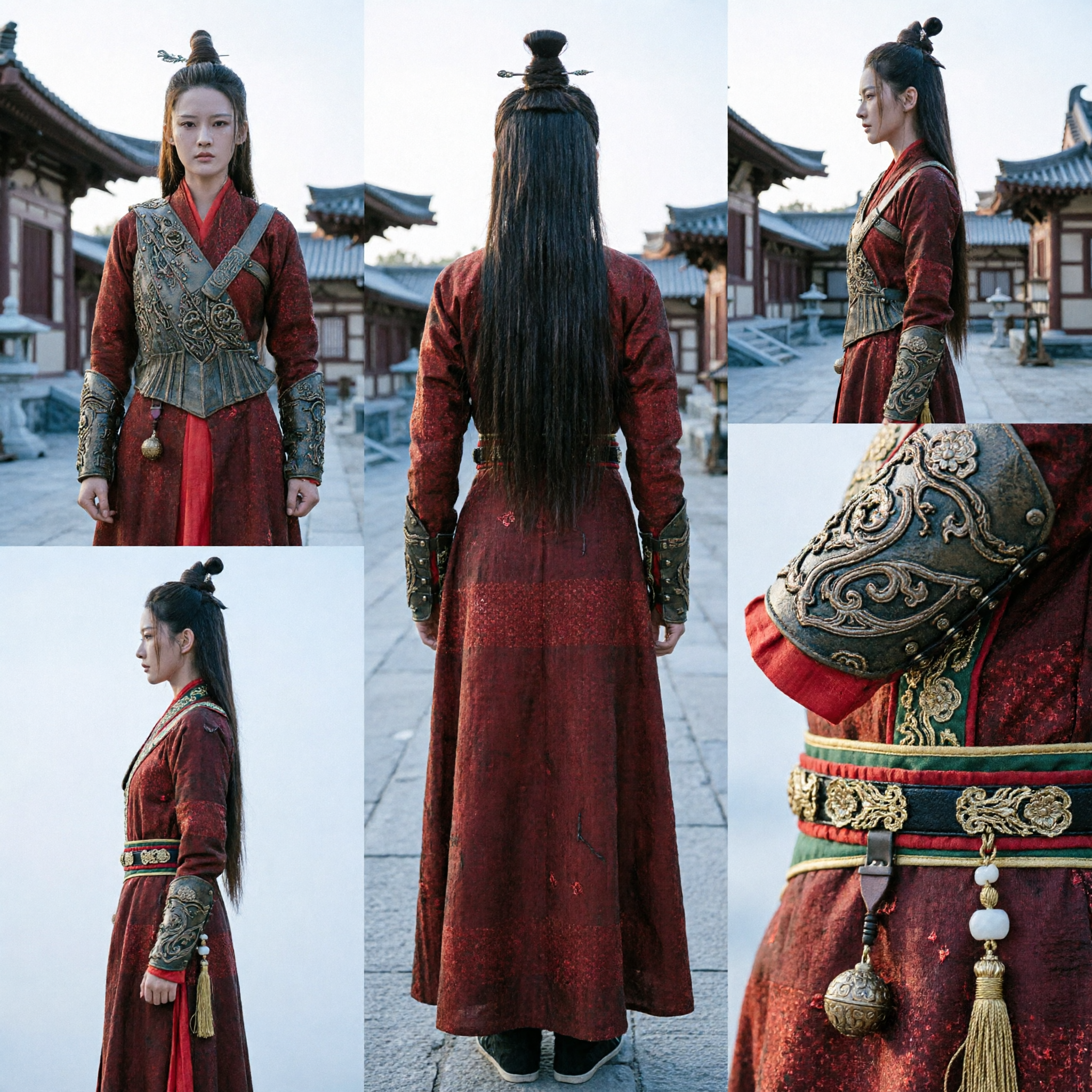 전통 중국 고대 여성 전사 의상 한푸 로브 자수 갑옷 조끼 코스프레용 - Asian Costume