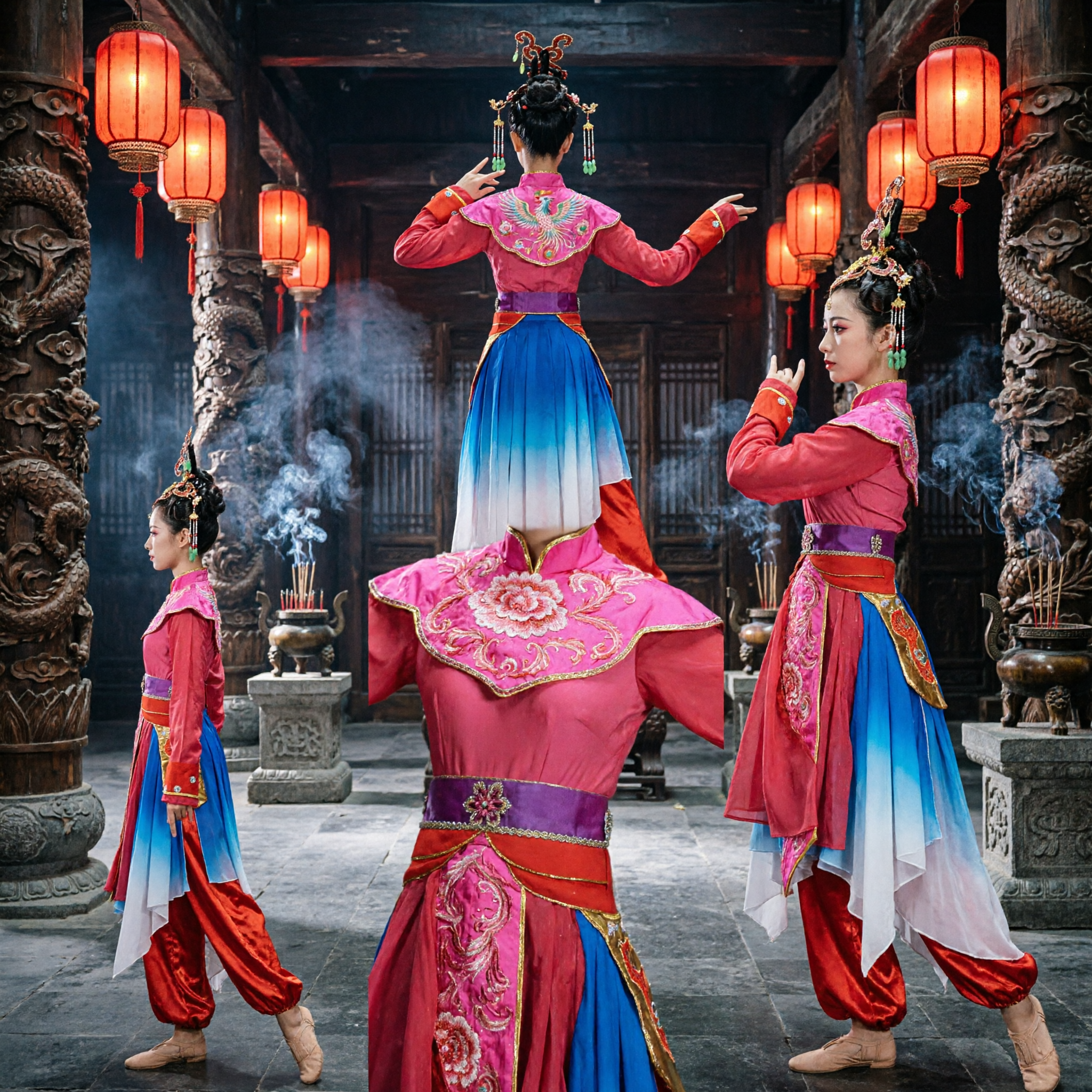 Costume de danse Yangge traditionnel chinois rose pour femmes - Haut brodé et pantalon rouge - Vêtement de performance sur scène - Asian Costume