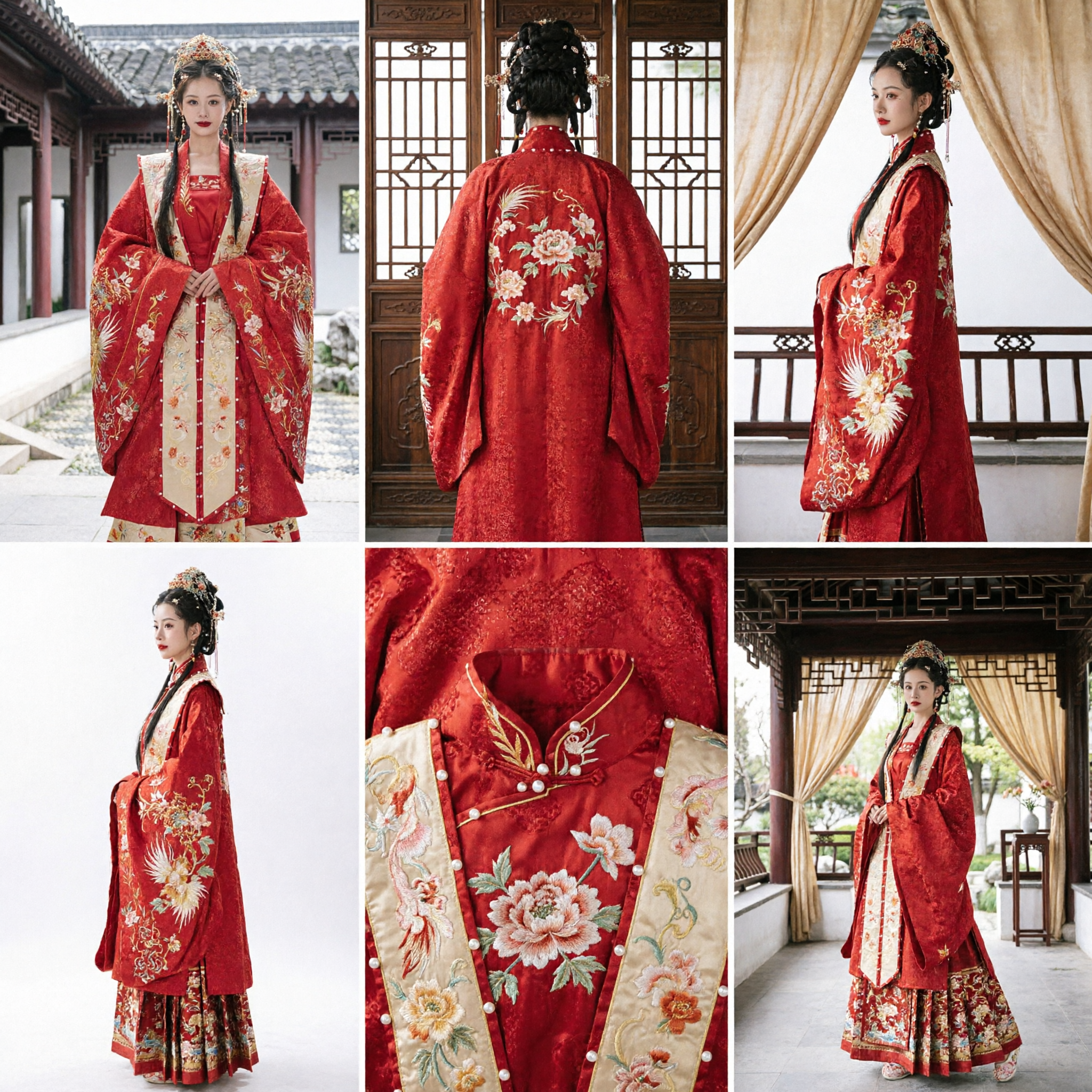 Vestido de Casamento Antigo Tradicional Chinês, Traje de Noiva Hanfu Vermelho com Bordado de Fênix para Mulheres - Asian Costume