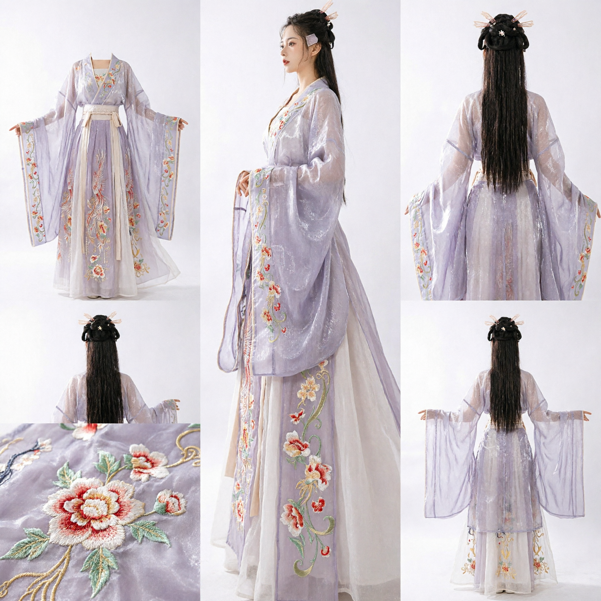 Costume ancien traditionnel chinois Hanfu - Robe de fée violette avec broderie de grue pour femmes - Pour photographie - Asian Costume