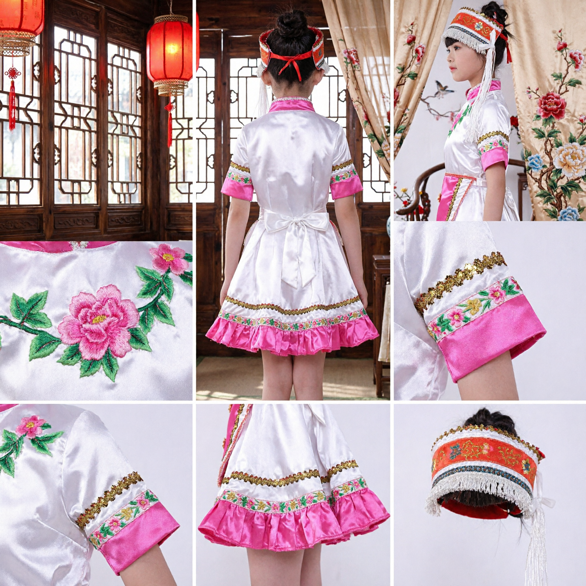 Traje de Danza Folklórica Tradicional Chino para Niñas Vestido de Actuación Escénica de Minoría Étnica para Niños - Asian Costume