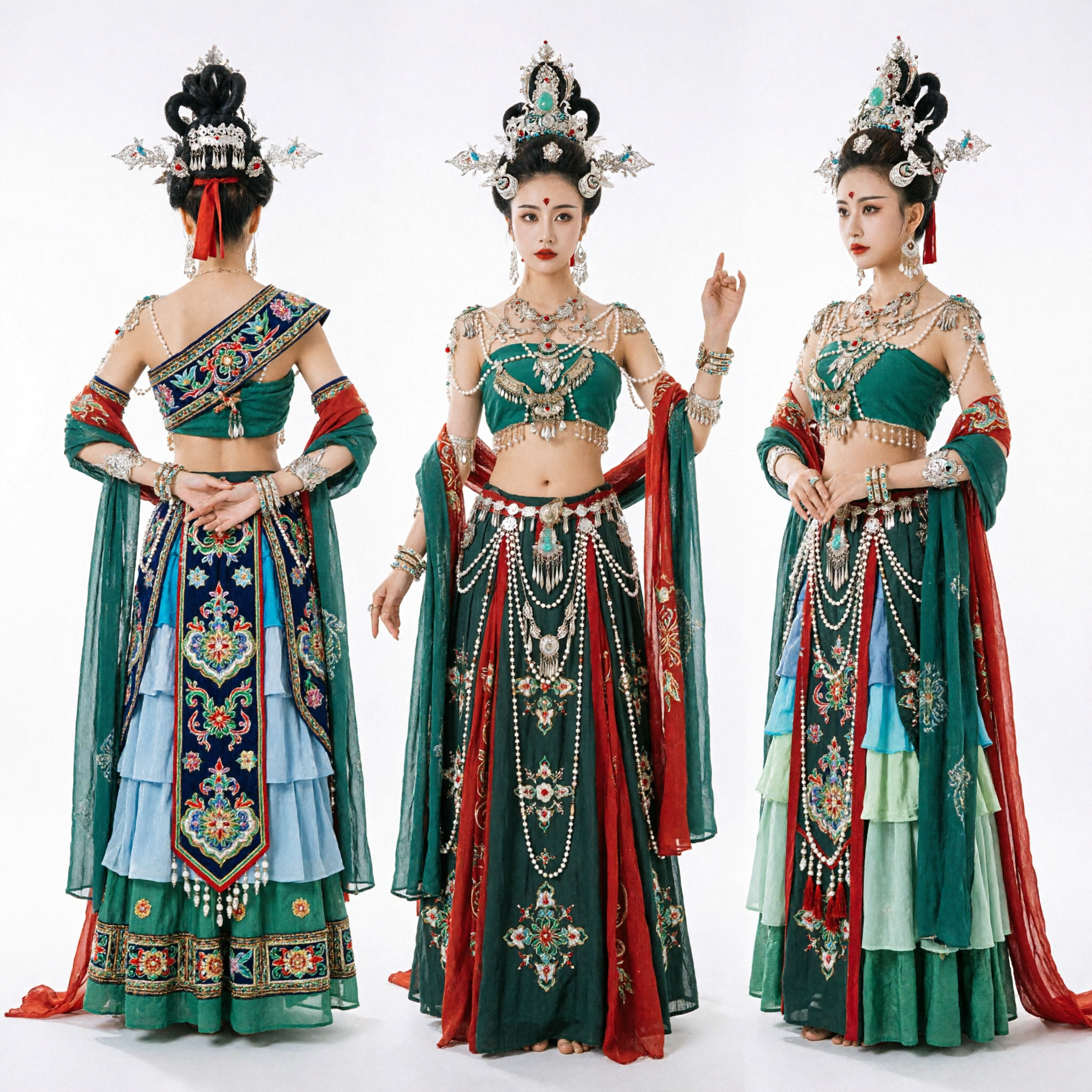 Traditional Chinese Dunhuang Flying Apsara Dance Costume Women Stage Performance Green Hanfu Dress - Asian Costume