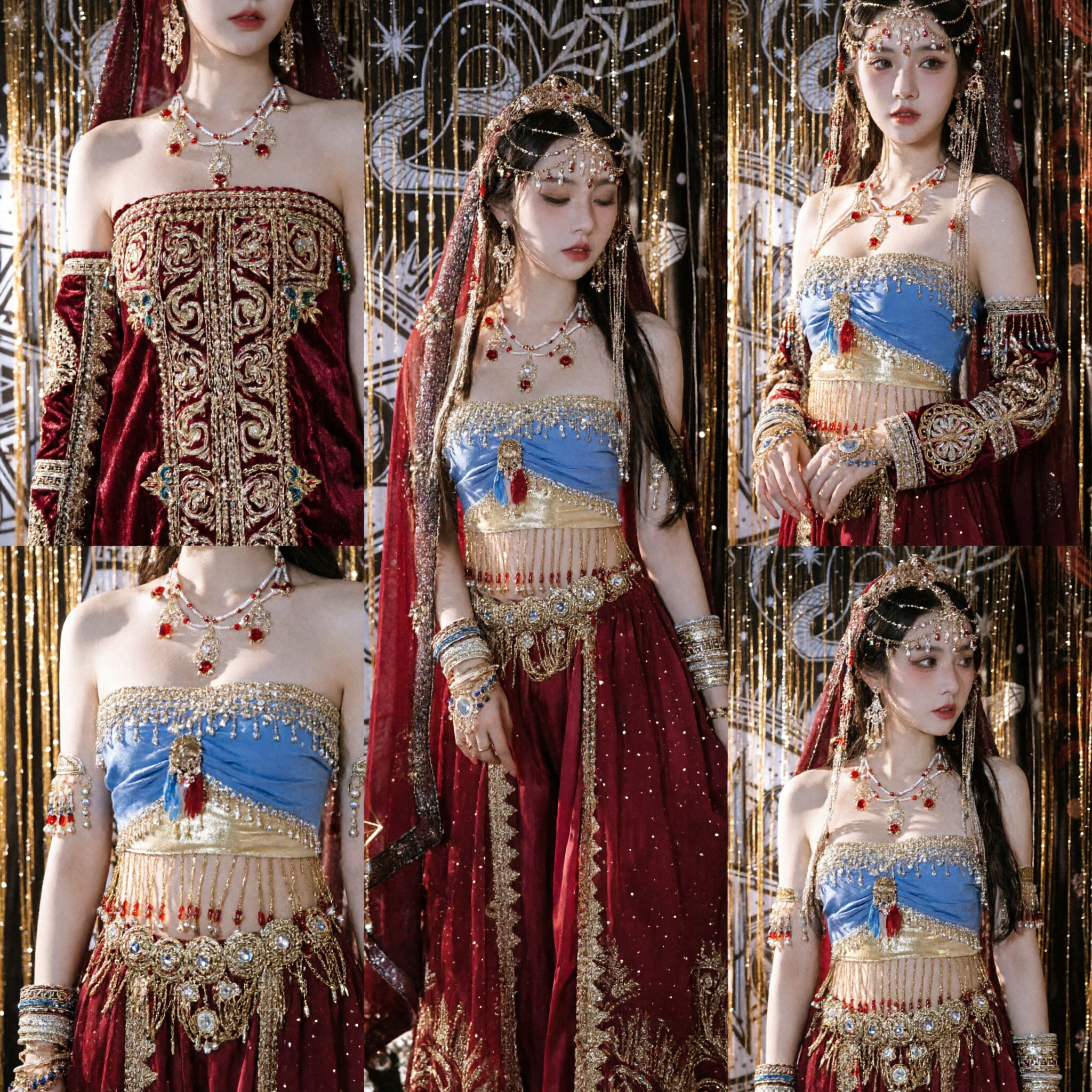 Chinese Traditional Dunhuang Flying Apsara Costume Red Gold Exotic Dance Dress for Women Cosplay - Asian Costume