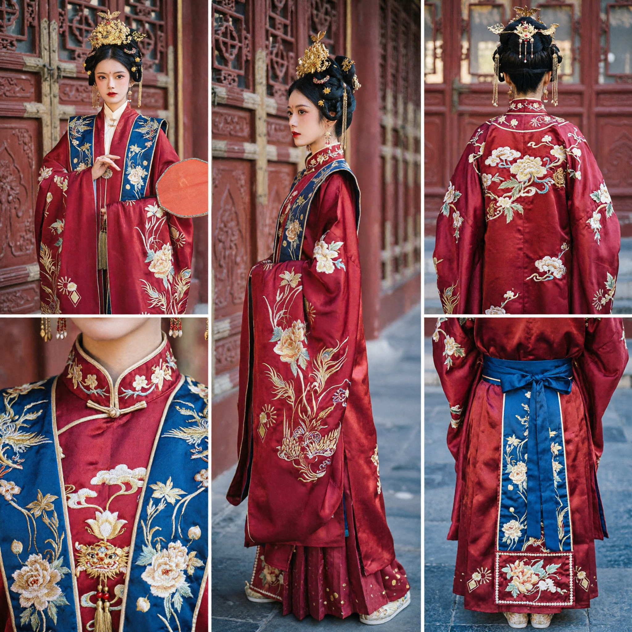 Hanfu Tradizionale Cinese Veste Ricamata Rossa Stile Dinastia Ming Costume Antico per Donne Fotografia Matrimoniale - Asian Costume