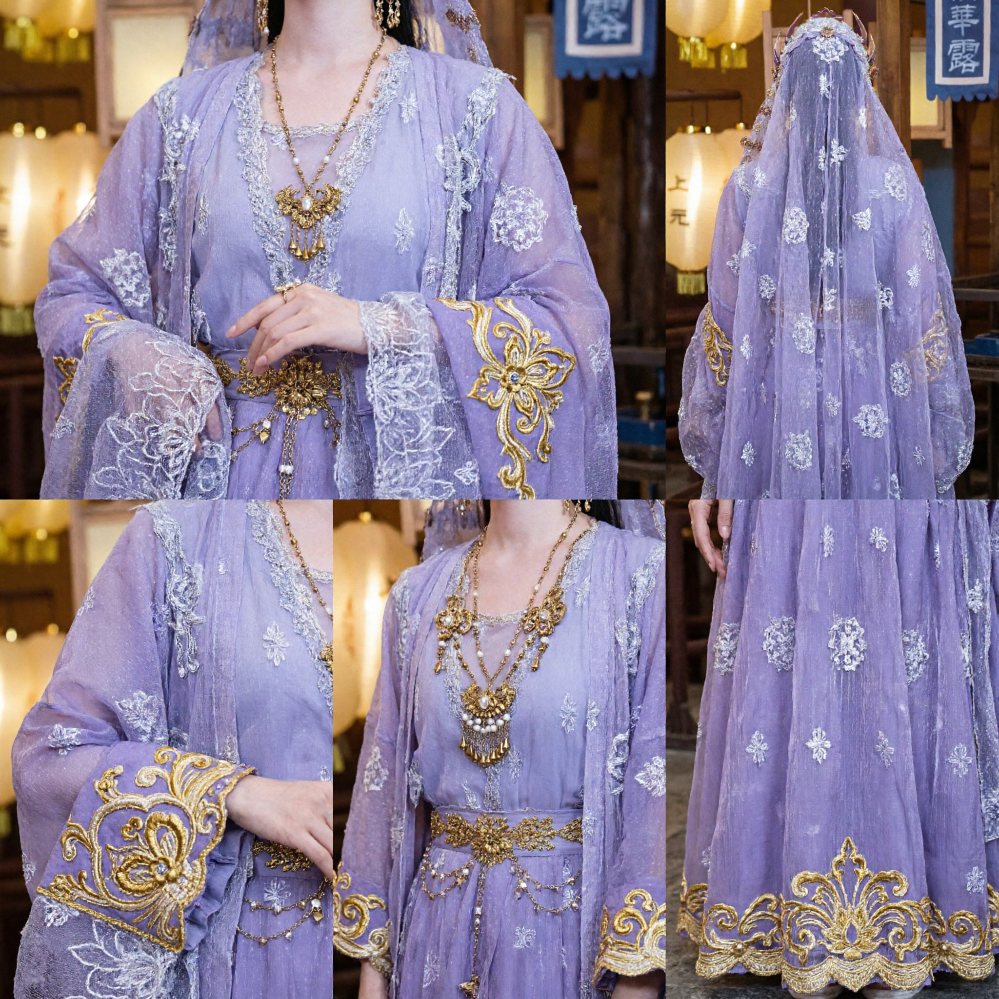 Costume Hanfu ancien chinois violet avec masque et voile, robe de fée traditionnelle de la dynastie Tang pour femmes, cosplay - Asian Costume