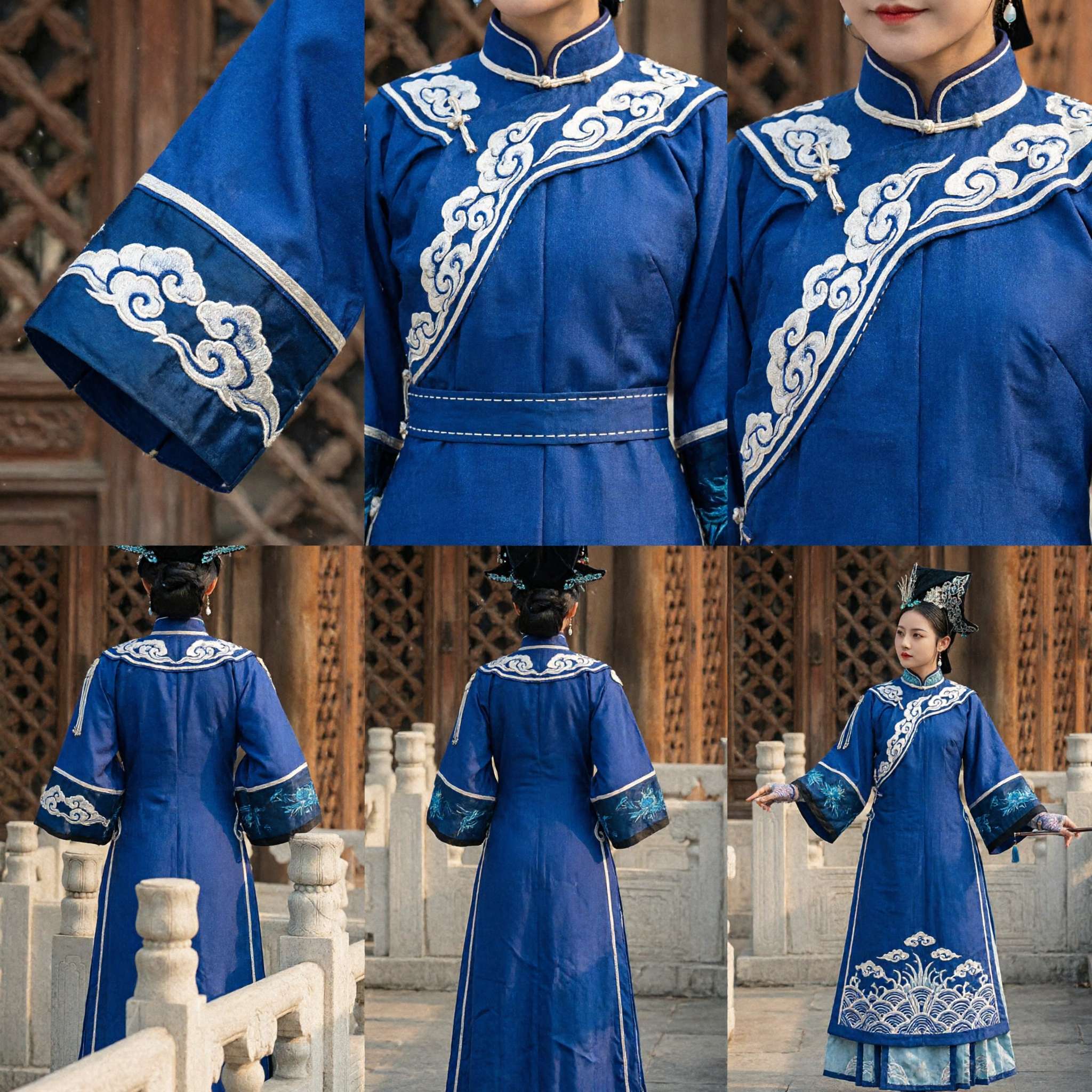 Traje Tradicional Chino de la Dinastía Qing Manchú Azul Real Vestido de Dama del Palacio Antiguo para Mujeres - Asian Costume