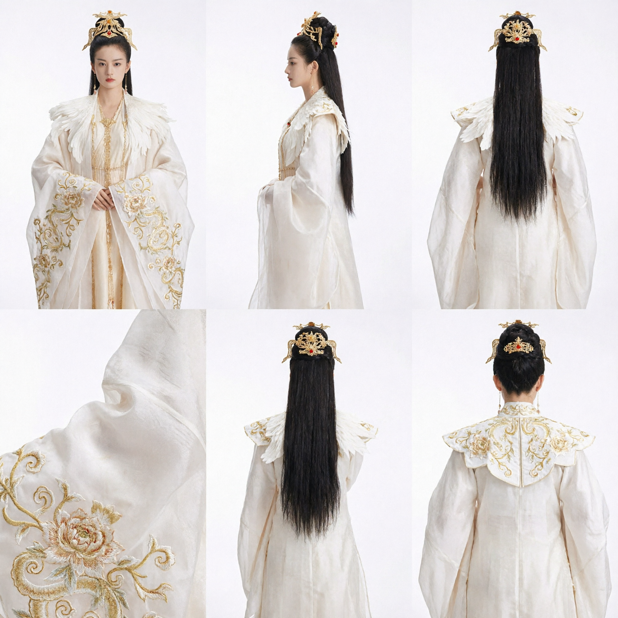 Traje de Princesa de Fantasía Xianxia Antiguo Chino Vestido Hanfu con Capa de Plumas Blancas para Mujer Cosplay - Asian Costume
