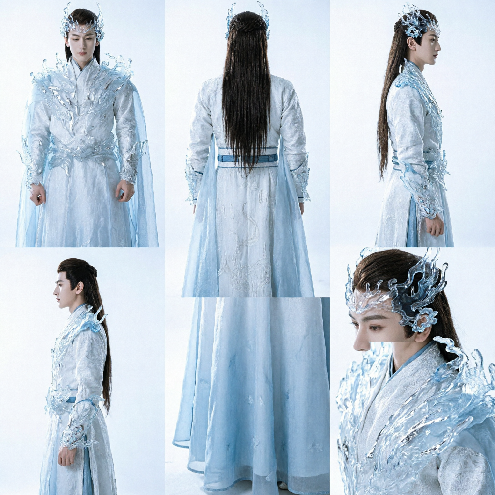 Herren-antikes chinesisches Eis-Drachen-Gott-Hanfu-Kostüm - Xianxia-Fantasy-Cosplay-Outfit für Bühnenauftritte - Asian Costume