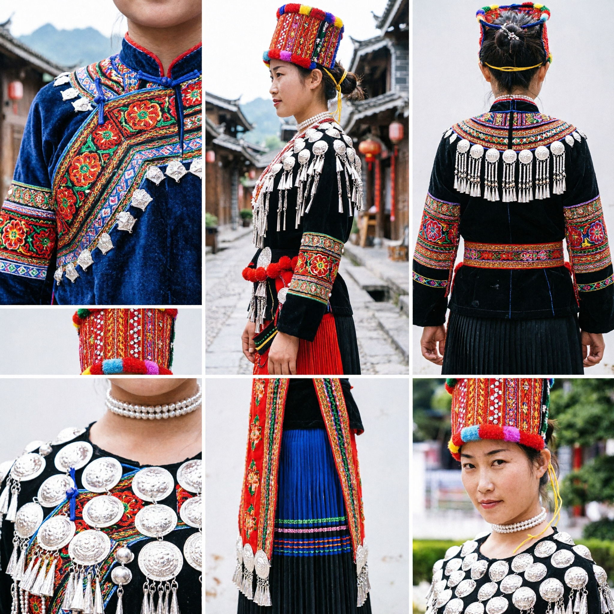 Traditionele Zuidoost-Aziatische Etnische Kostuumset met Gekraalden Hoofdtooi en Zilveren Muntketting voor Festivals - Asian Costume