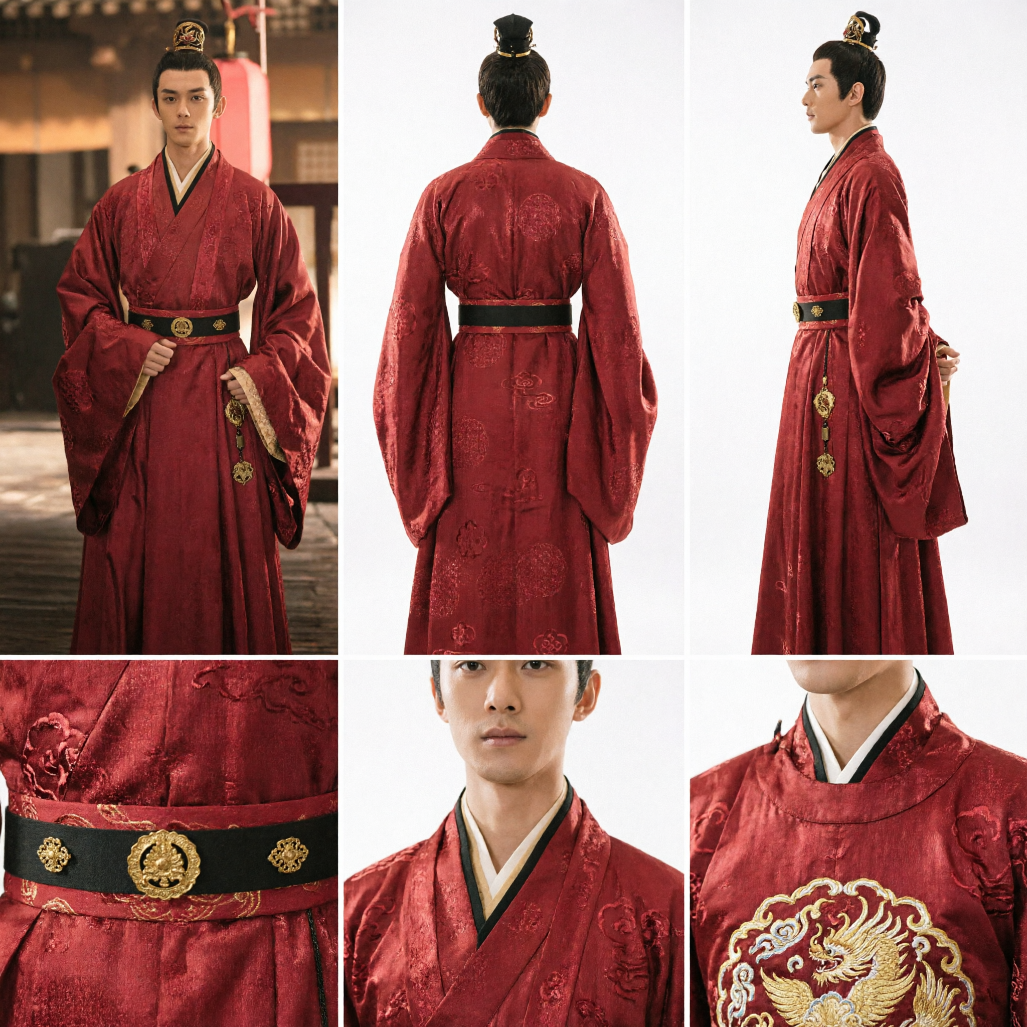 Hanfu Rosso da Uomo Antico Costume Tradizionale Cinese Veste a Collo Incrociato per Cosplay, Matrimonio e Drammi Storici - Asian Costume