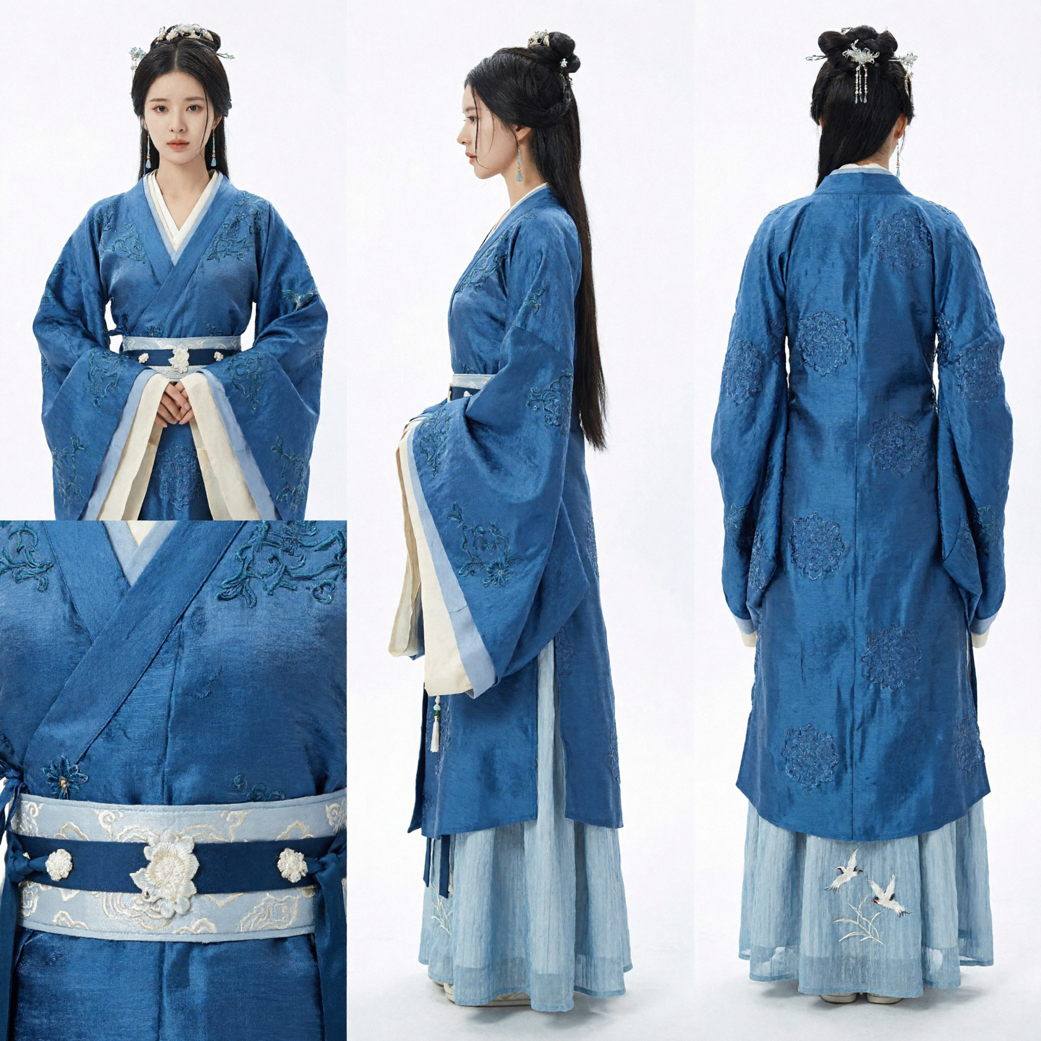 Elegantes blaues Hanfu-Kleid, traditionelles antikes Hofdamen-Kostüm für Frauen, historisches Cosplay - Asian Costume