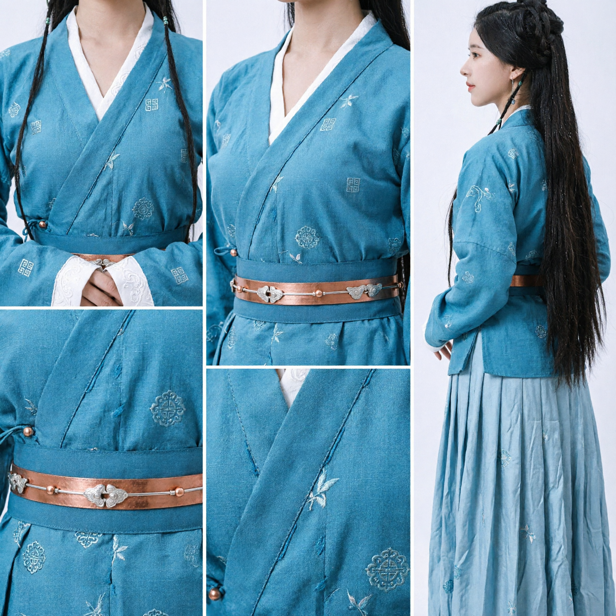 Elegante Robe Azul Antigo Hanfu Chinês Tradicional de Gola Cruzada para Mulheres Cosplay de Drama Histórico - Asian Costume