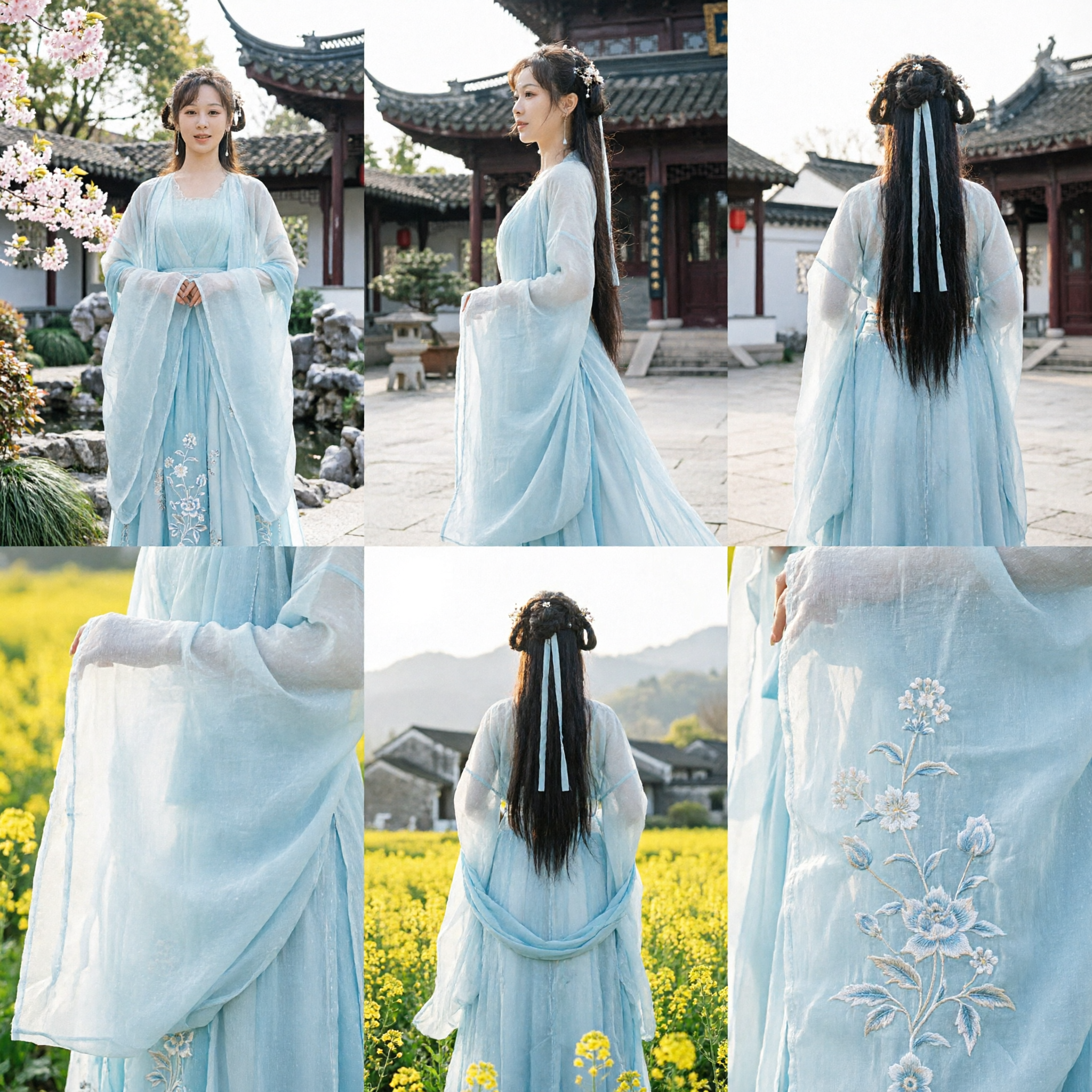 Traditional Chinese Hanfu Light Blue Ancient Fairy Dress Embroidered Costume for Women Photography and Cosplay - Asian Costume