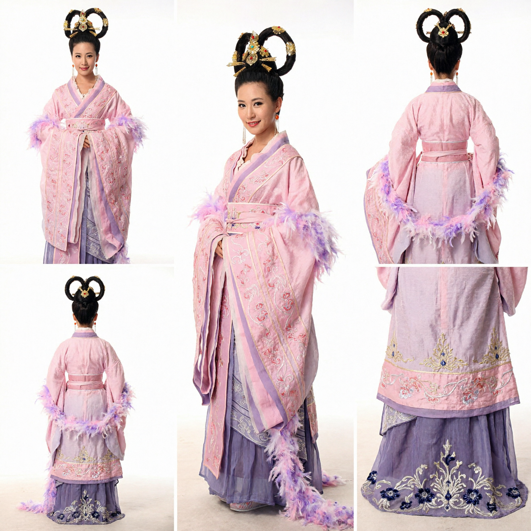 고대 중국 공주 한푸 의상 핑크 자수 로브 깃털 장식 여성 코스프레 공연 - Asian Costume