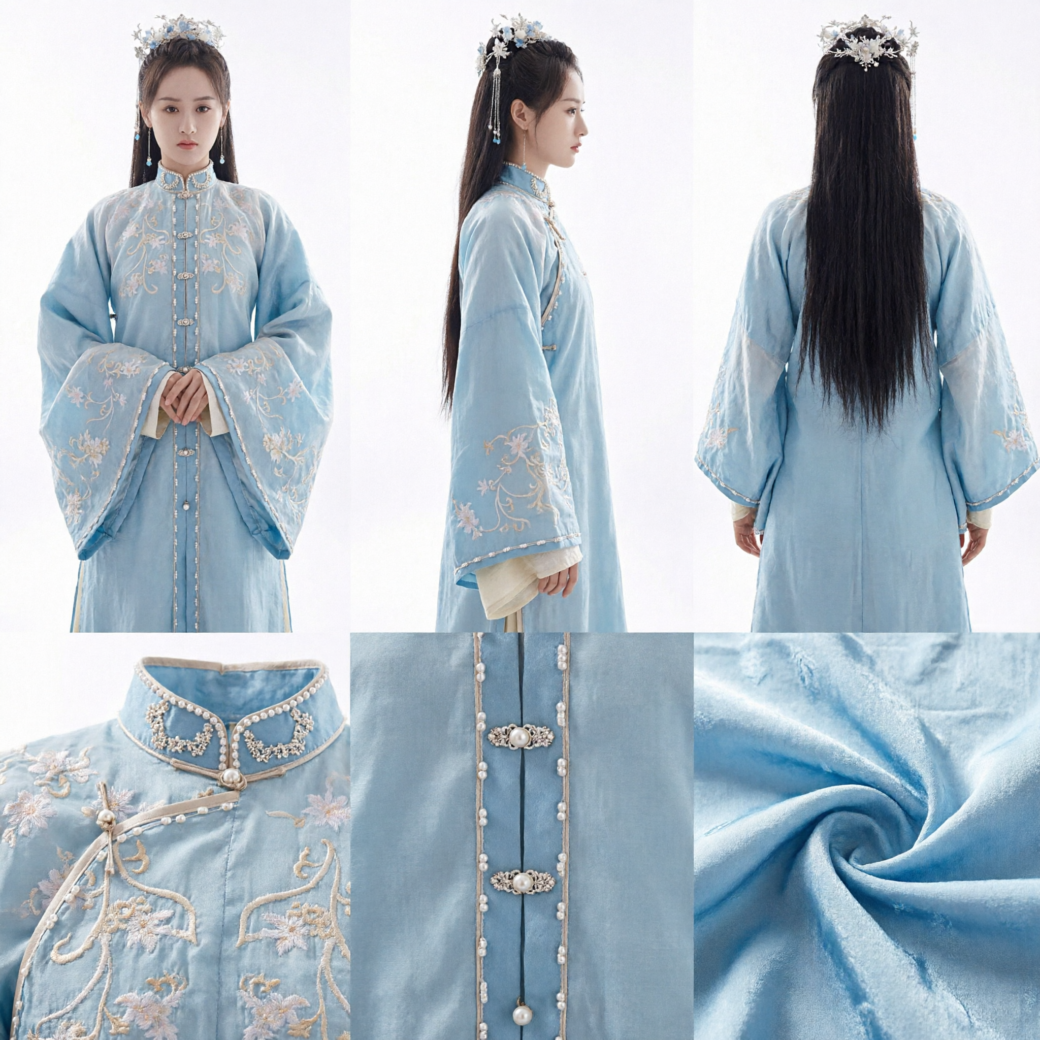 Elegant Lichtblauw Chinees Hanfu Kostuum Traditionele Ming-dynastie Geborduurde Gewaad voor Vrouwen Cosplay - Asian Costume