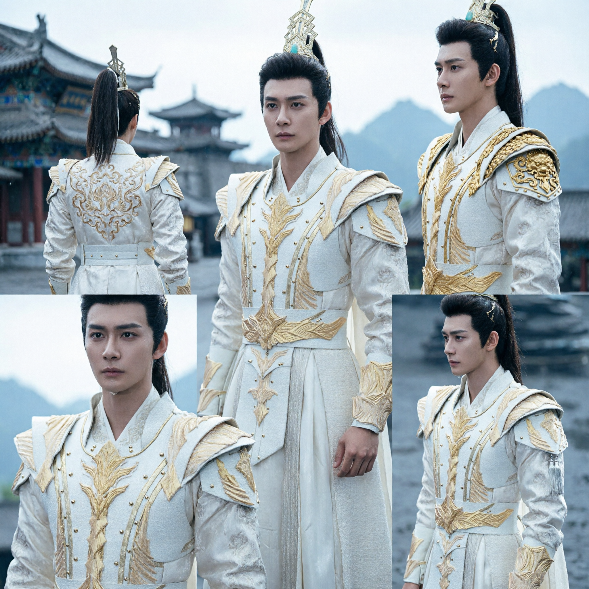 Мужской бело-золотой костюм древнекитайского принца-воина, сянься косплей, традиционный ханьфу для мужчин - Asian Costume