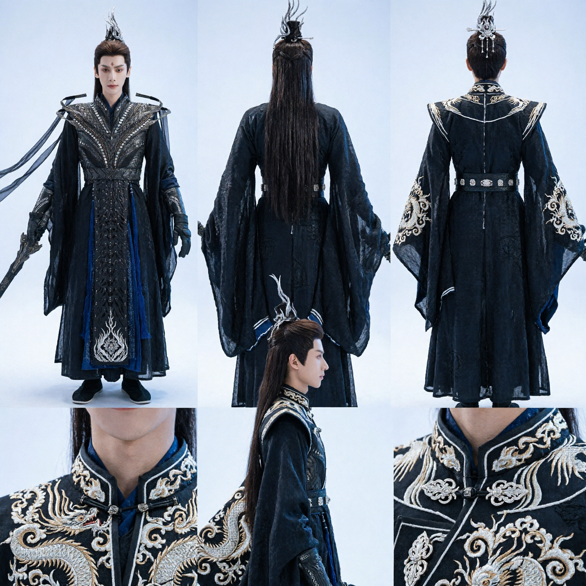Chinesischer antiker Stil schwarze Rüstung Hanfu Männer-Fantasy-Cosplay-Kostüm Dämonenfürsten-Outfit - Asian Costume