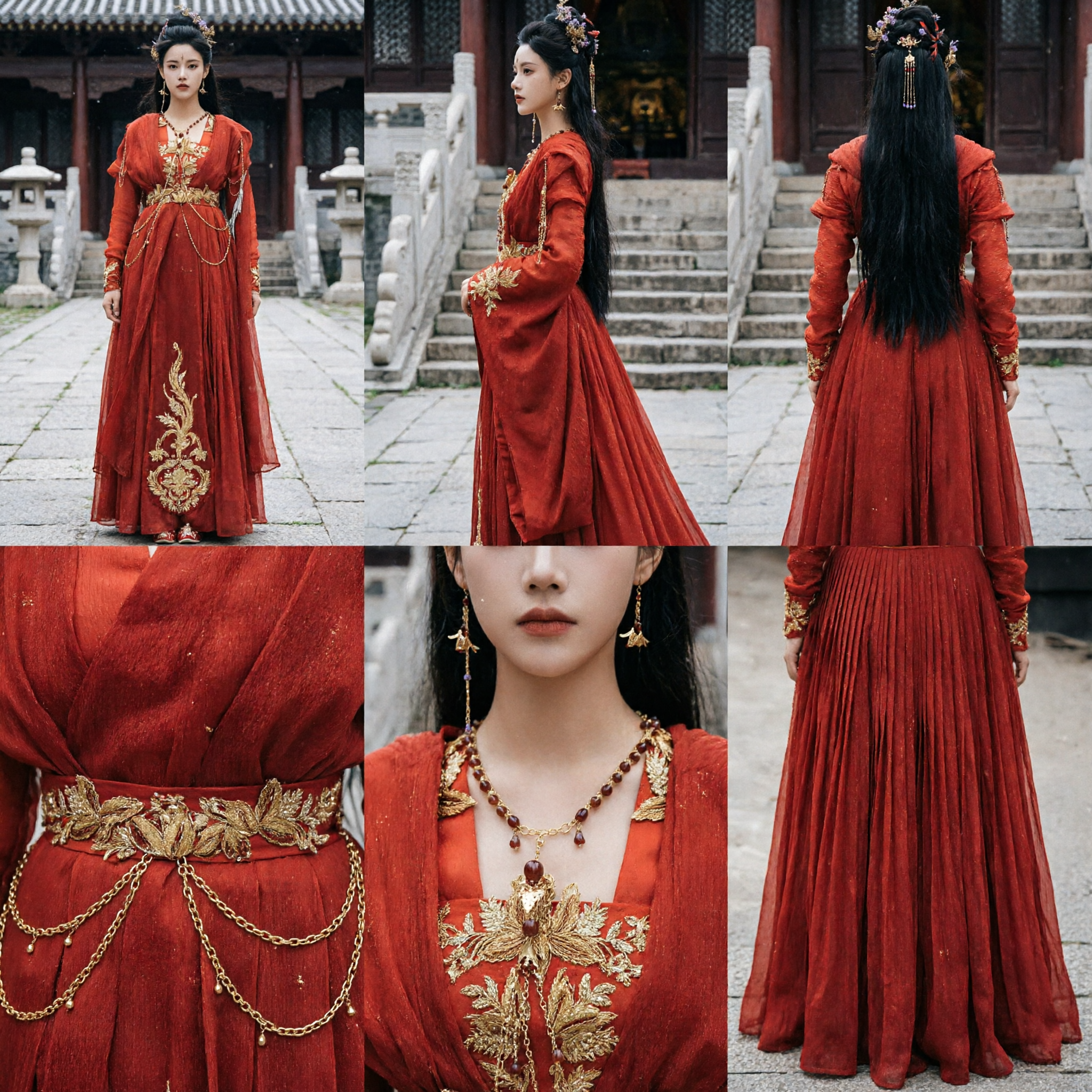 Tradycyjna Chińska Dynastia Tang Czerwona Hanfu Haftowana Starożytna Suknia dla Kobiet Historyczny Cosplay - Asian Costume