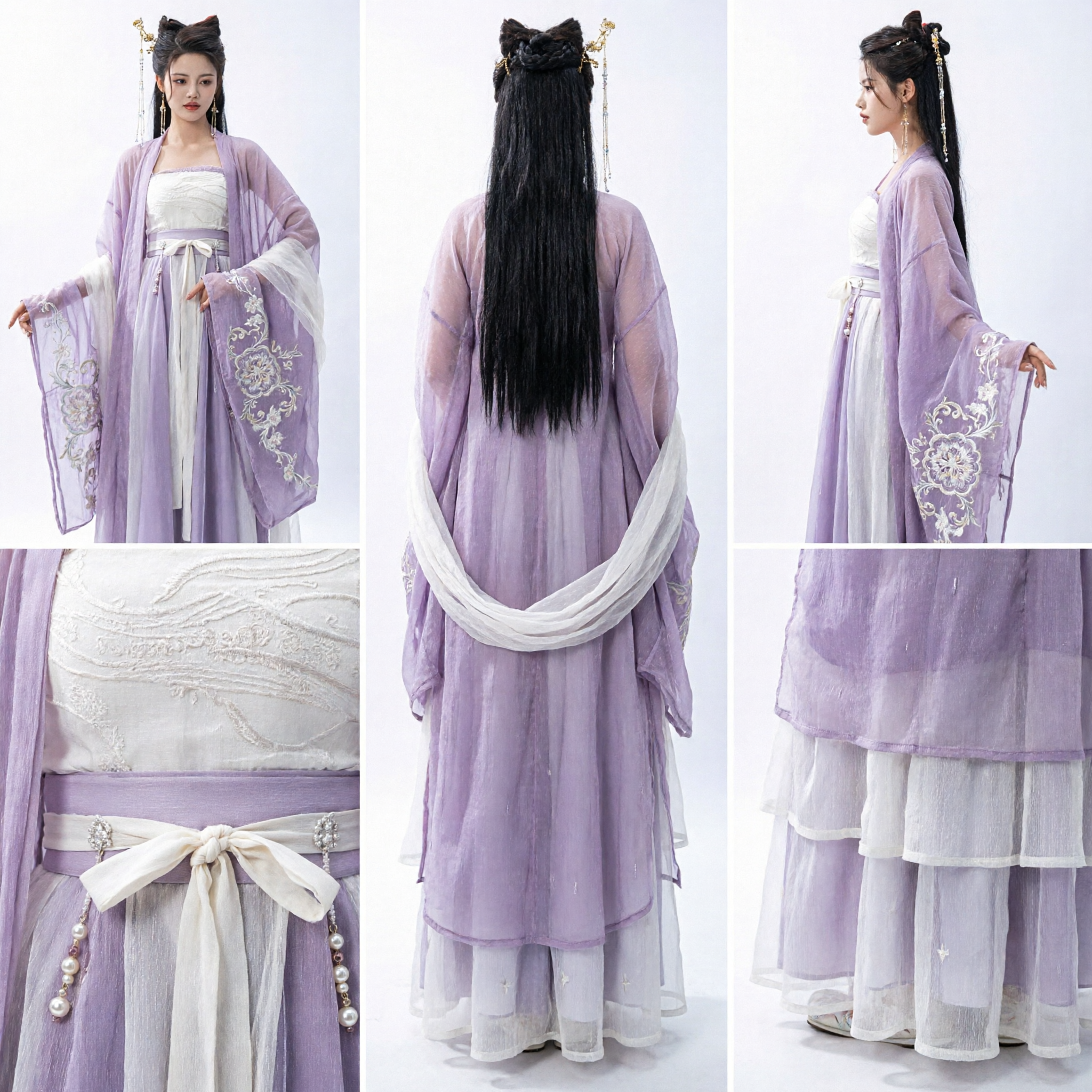 Hanfu chinois traditionnel, robe féerique violette, costume ancien de style dynastie Tang pour femmes pour photographie - Asian Costume