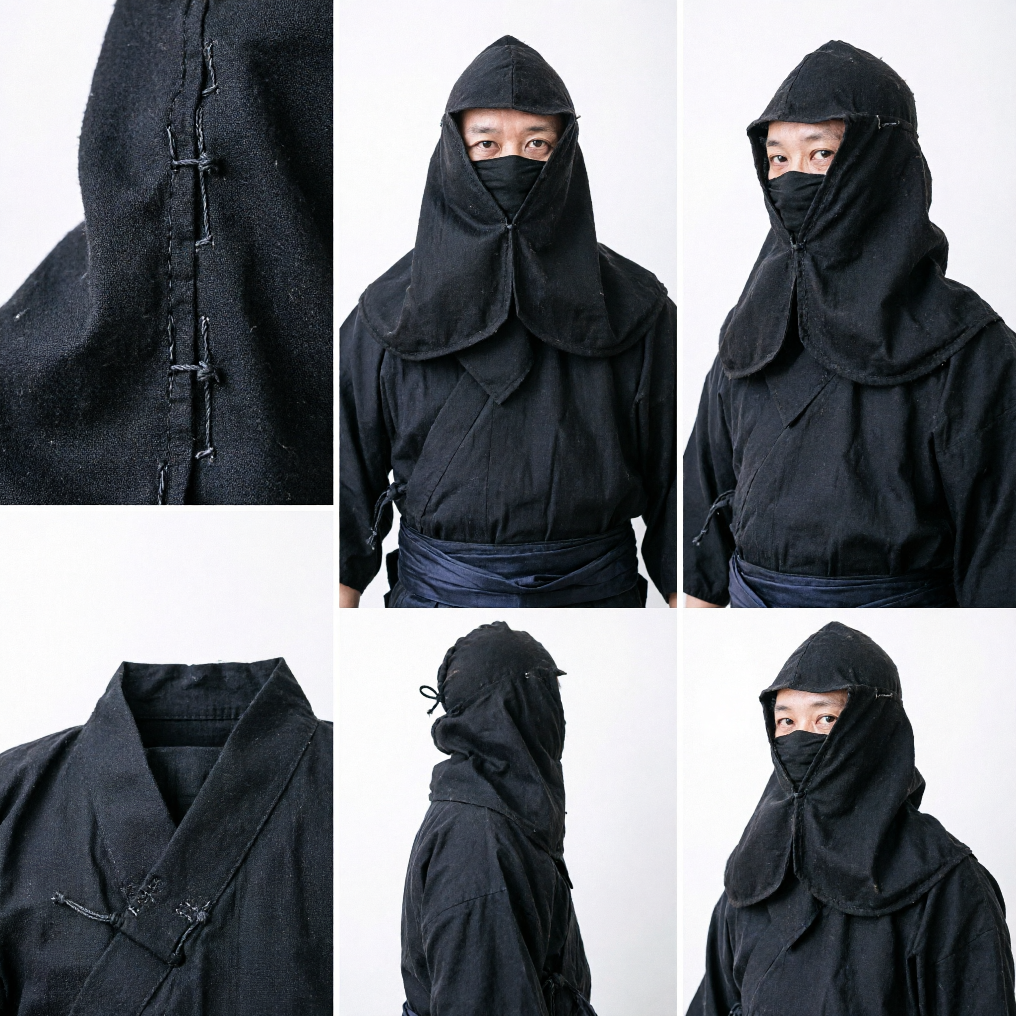 Costume tradizionale giapponese da Ninja nero con maschera e fascia per la testa per adulti, per cosplay di Halloween - Asian Costume
