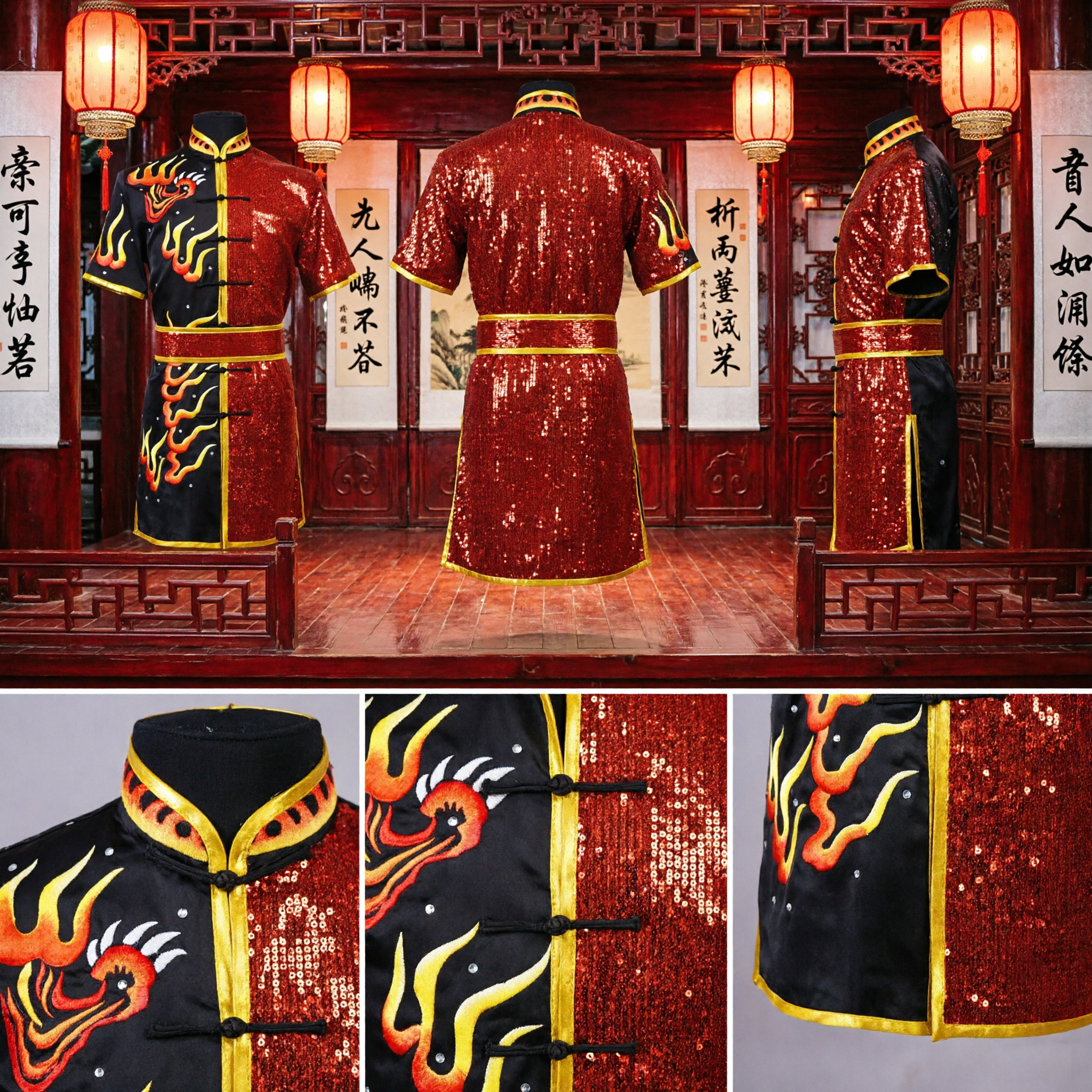 Uniforme de Kung Fu Chino para Hombres, Traje Tradicional de Artes Marciales con Bordado de Dragón para Presentaciones en Escenario, Traje Tang - Asian Costume