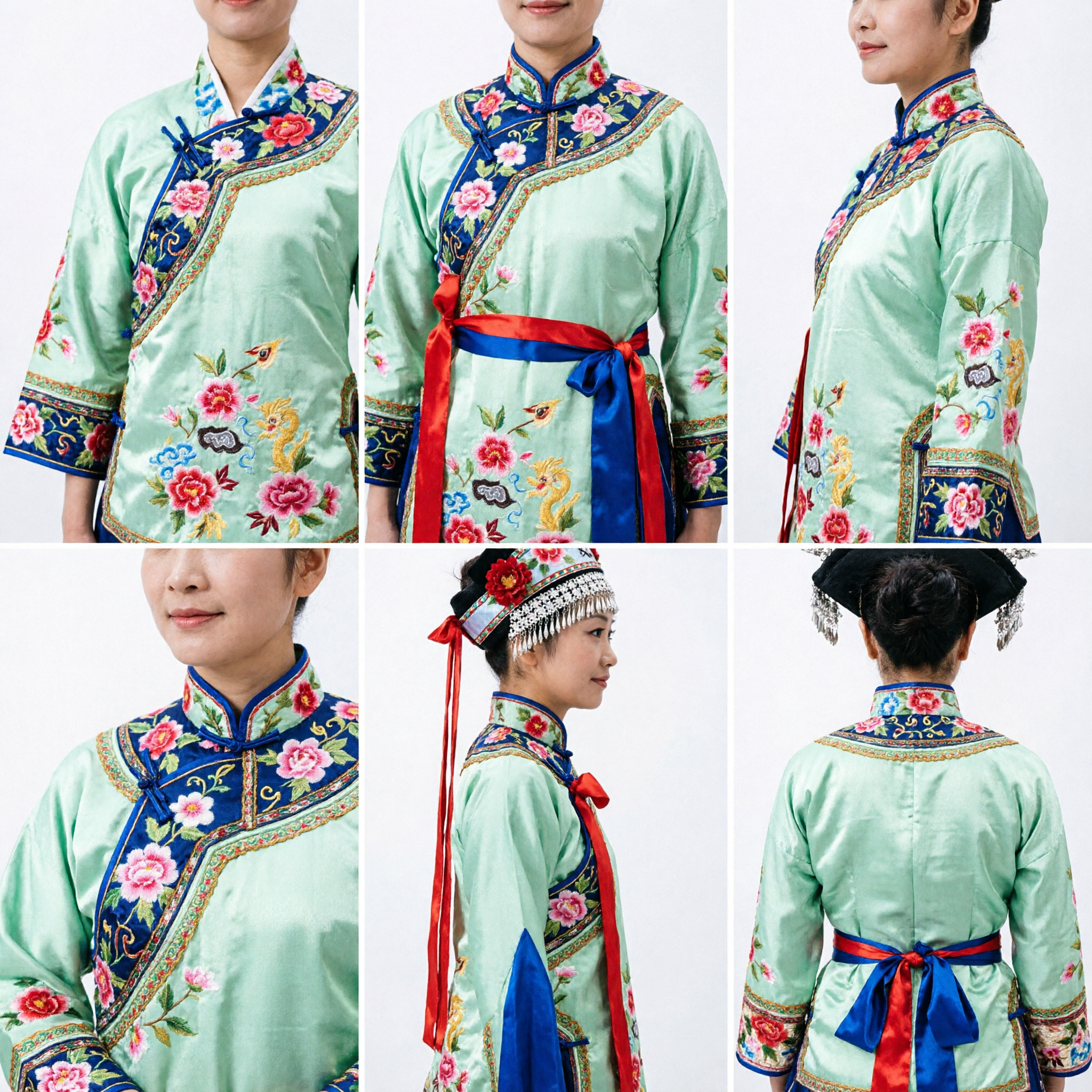 Traditionele Koreaanse Buchaechum-waaierdans Hanbok-kostuum voor vrouwen, rode rok groene top podiumuitvoeringsset - Asian Costume