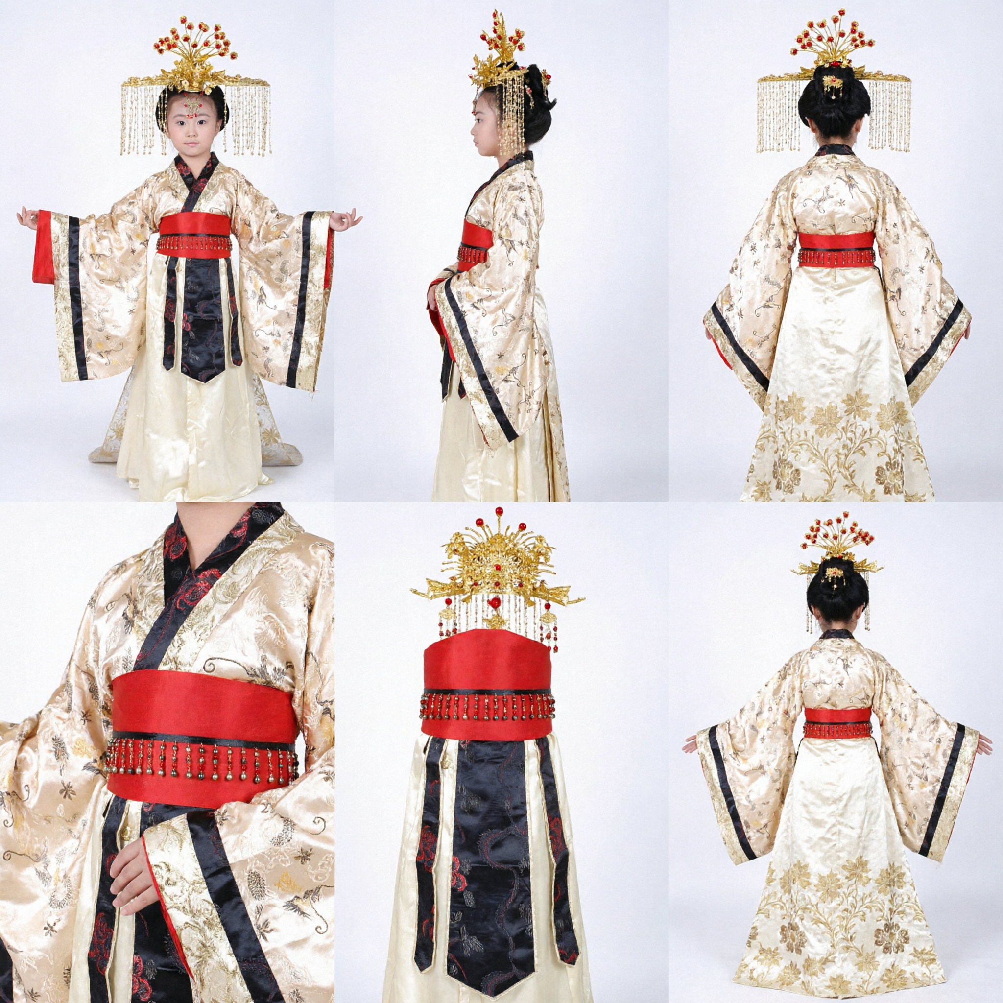 Traje de Princesa/Reina Imperial Antiguo Chino Tradicional Hanfu para Niñas, Vestido de Satén Dorado para Cosplay y Danza - Asian Costume