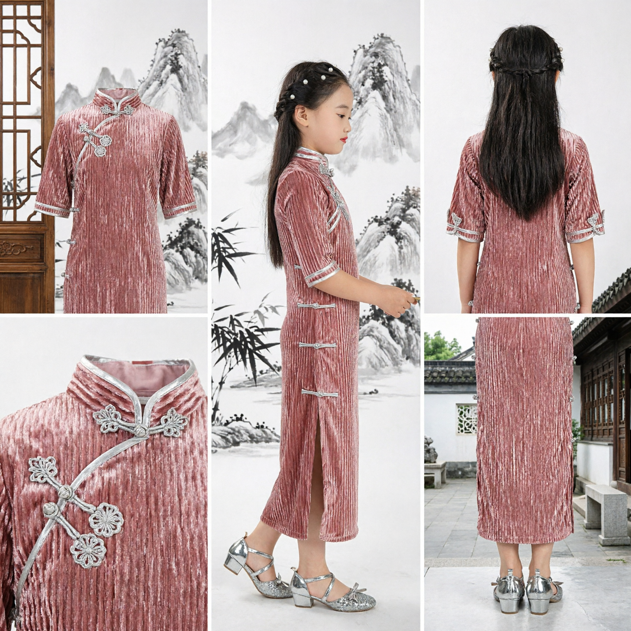 Meisjes Roze Fluweel Traditionele Chinese Cheongsam Qipao Jurk voor Kinderen Podiumoptreden Kostuum - Asian Costume