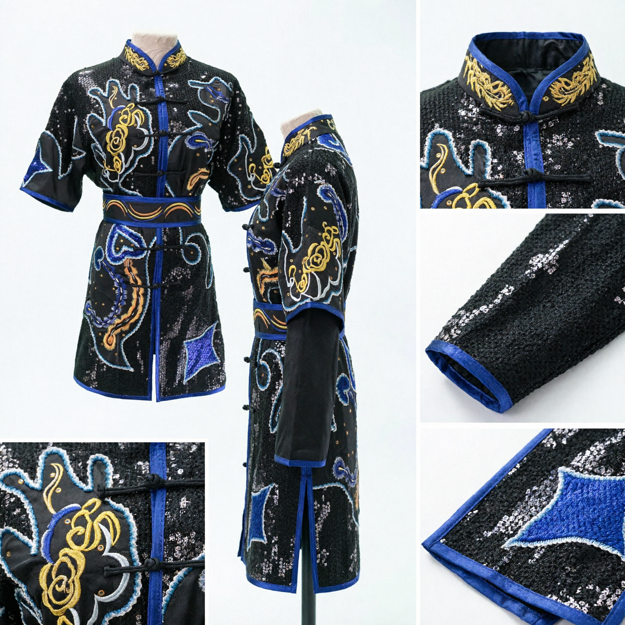 Uniforme de Kung Fu Tradicional Chino para Hombres Negro con Lentejuelas para Wushu, Artes Marciales y Danza del León - Asian Costume