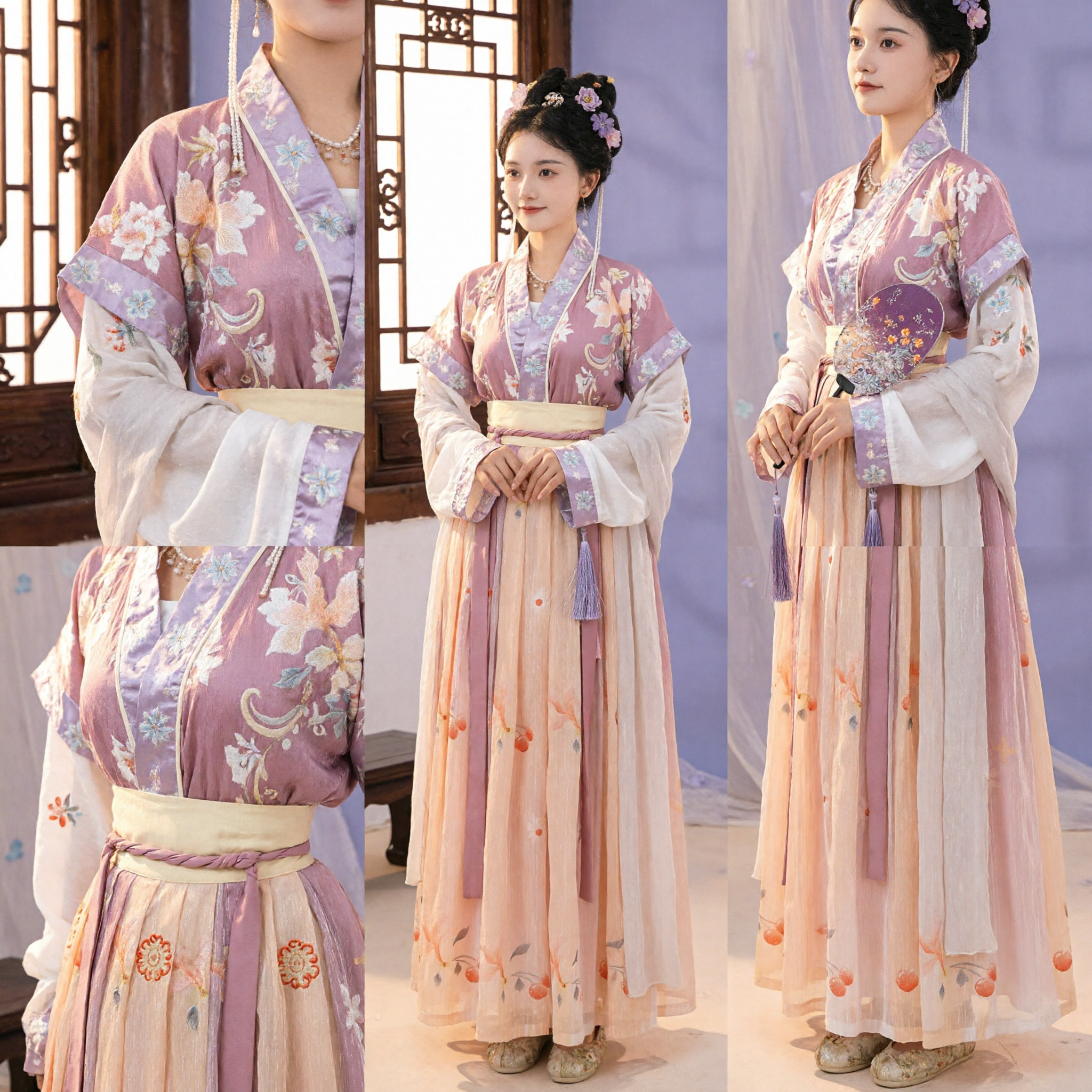 Fantasia Tradicional Chinesa da Dinastia Tang Hanfu Vestido Ruqun Floral Rosa Traje de Fada Antiga para Mulheres - Asian Costume