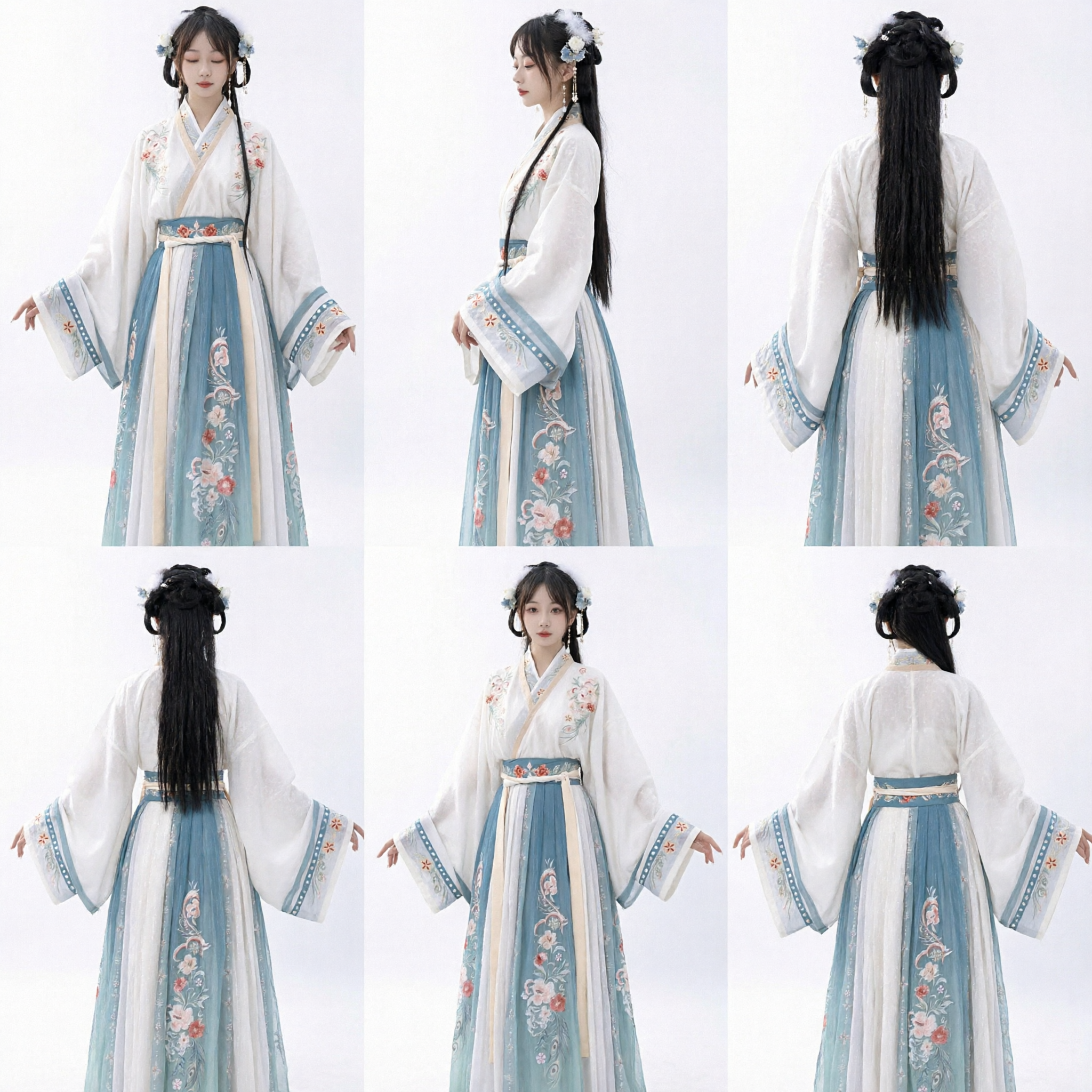 Vestido Hanfu Tradicional Chinês Elegante para Mulheres, Traje Antigo Azul e Branco Bordado para Cosplay e Festivais - Asian Costume