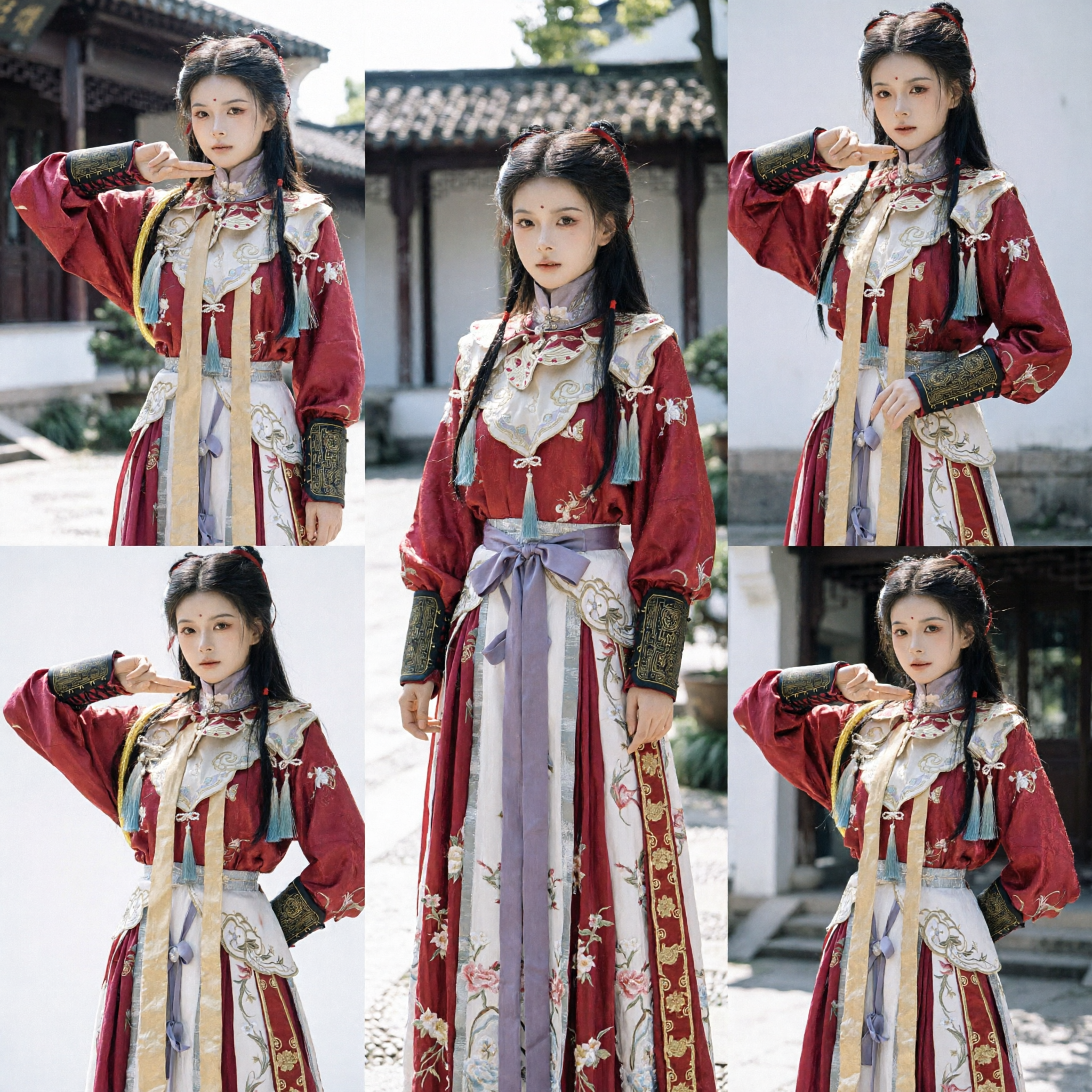 전통 중국 빨간 한푸 의상 여성 당나라 선녀 드레스 자수 코스프레 의상 공연용 - Asian Costume