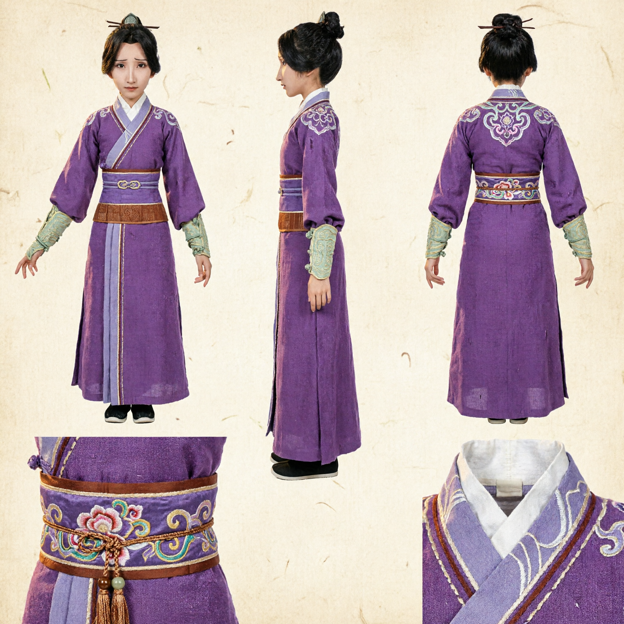 여성 퍼플 무란 전사 한푸 의상 전통 중국 고대 의상 코스프레 및 공연용 - Asian Costume