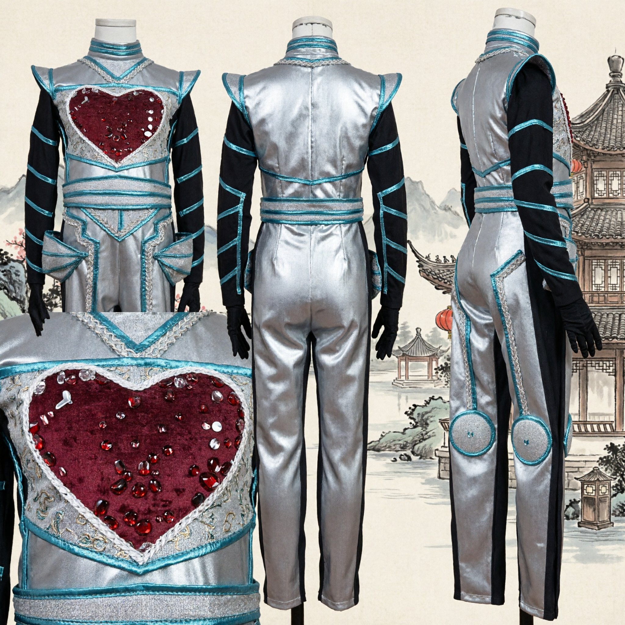 남성 실버 양철 나무꾼 의상 오즈의 마법사 무대 공연 의상 할로윈 코스프레용 - Asian Costume