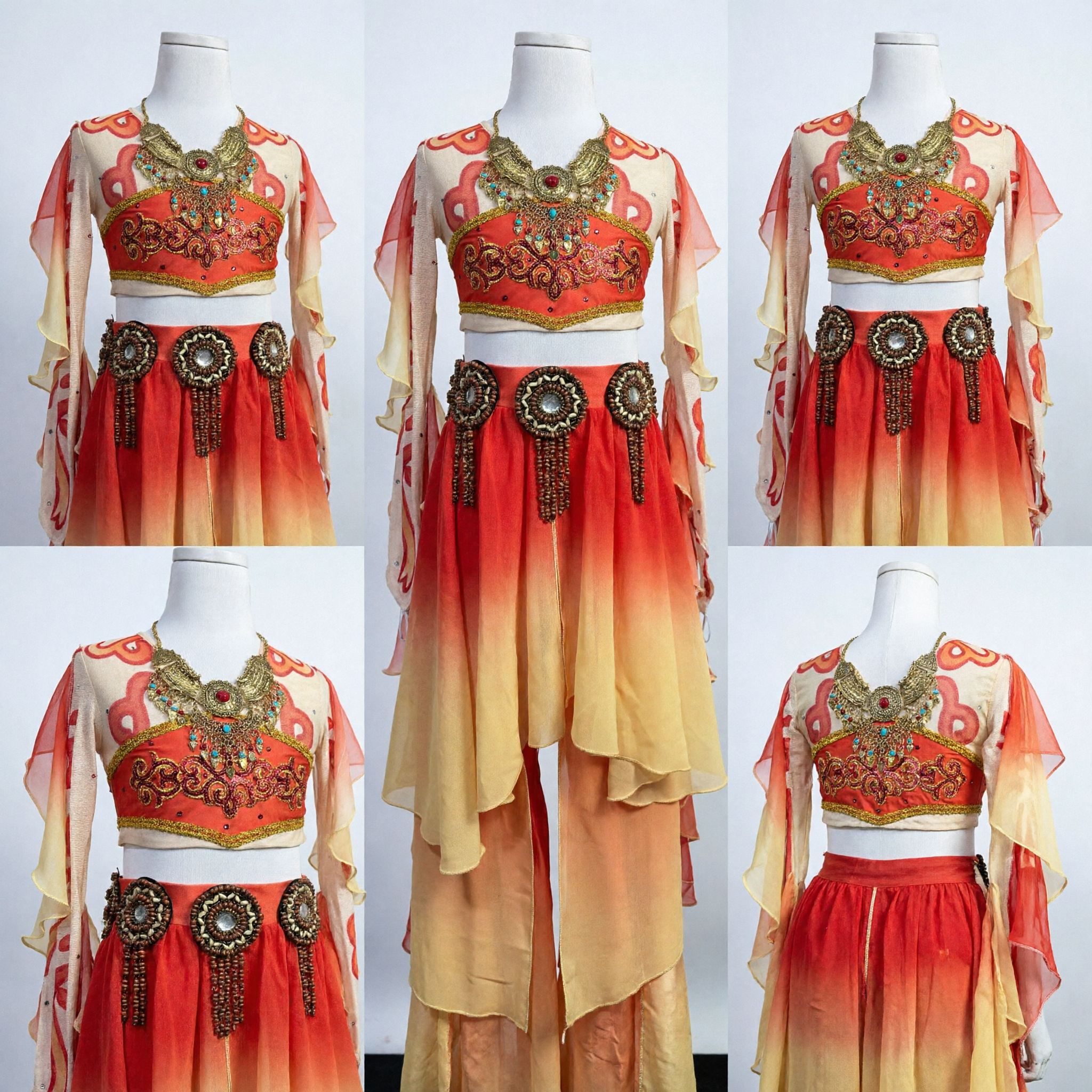 중국 전통 둔황 비천 무용 의상 여성 고전 공연 의상 구슬 액세서리 포함 - Asian Costume