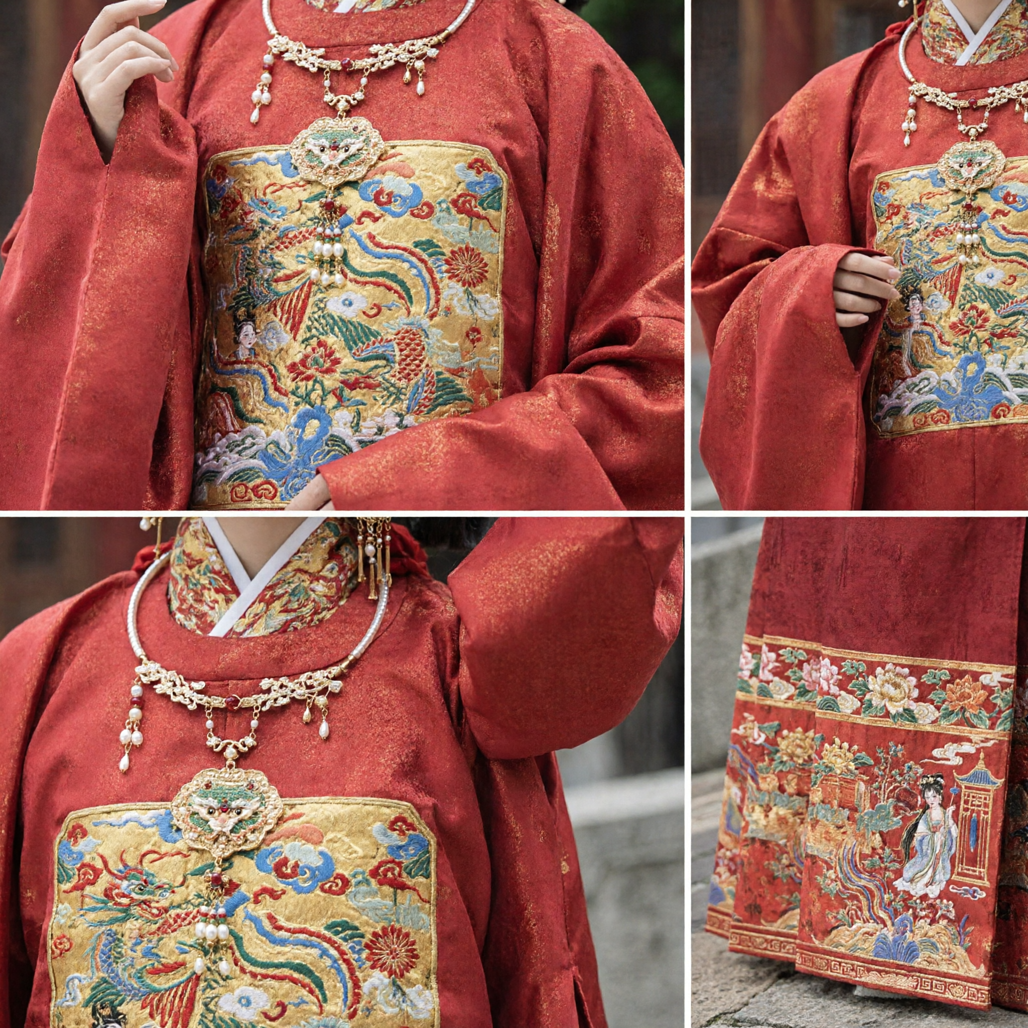 Traje Tradicional Chinês Hanfu da Dinastia Ming Vestido de Casamento Vermelho Antigo com Bordado de Fênix para Mulheres - Asian Costume