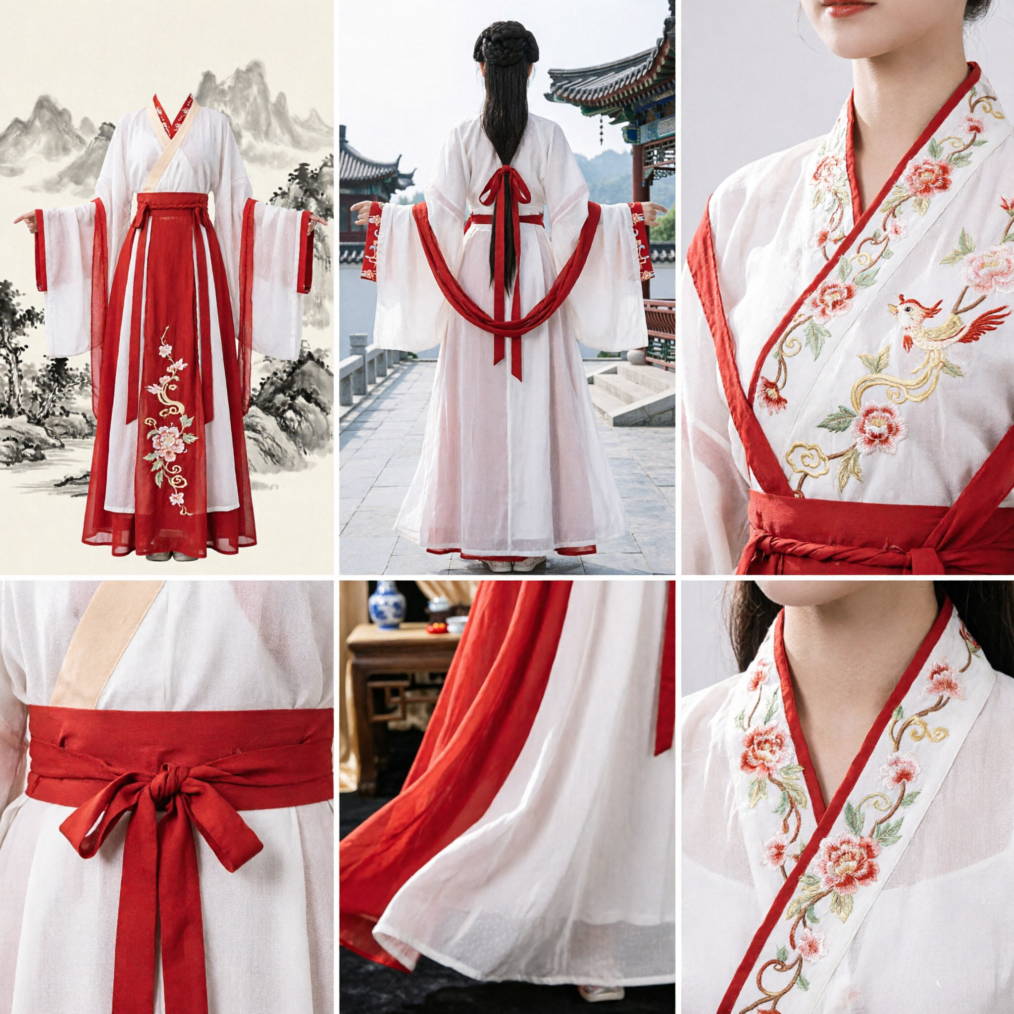 Traditionelles chinesisches Hanfu antikes Kostüm Tang-Dynastie-Feenkleid, weißes Oberteil roter Rock für Frauen Aufführung - Asian Costume