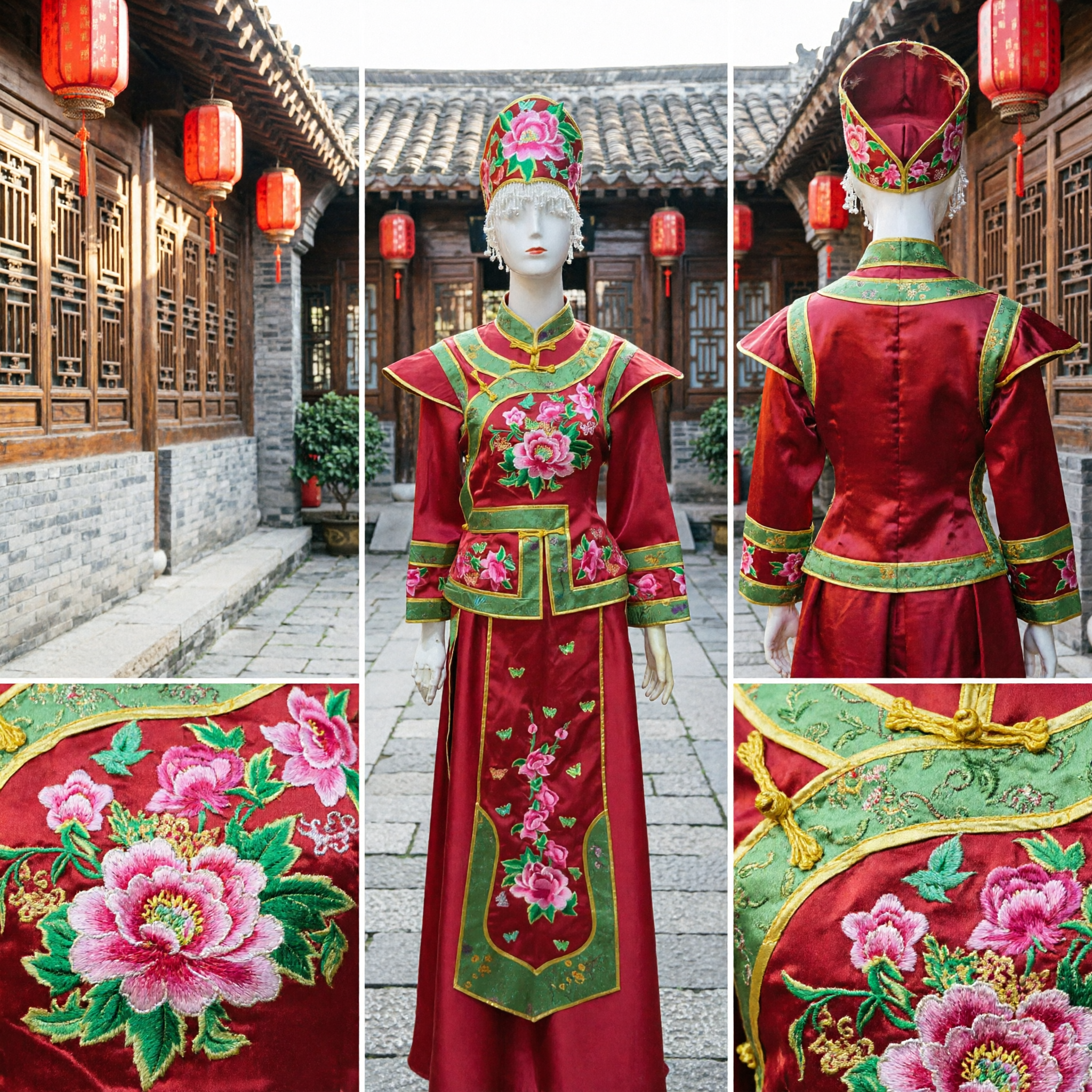 Traje de Ópera Tradicional China Vestido Rojo Bordado con Peonías Conjunto de Ropa Hanfu de Princesa Antigua para Mujeres para Presentaciones - Asian Costume