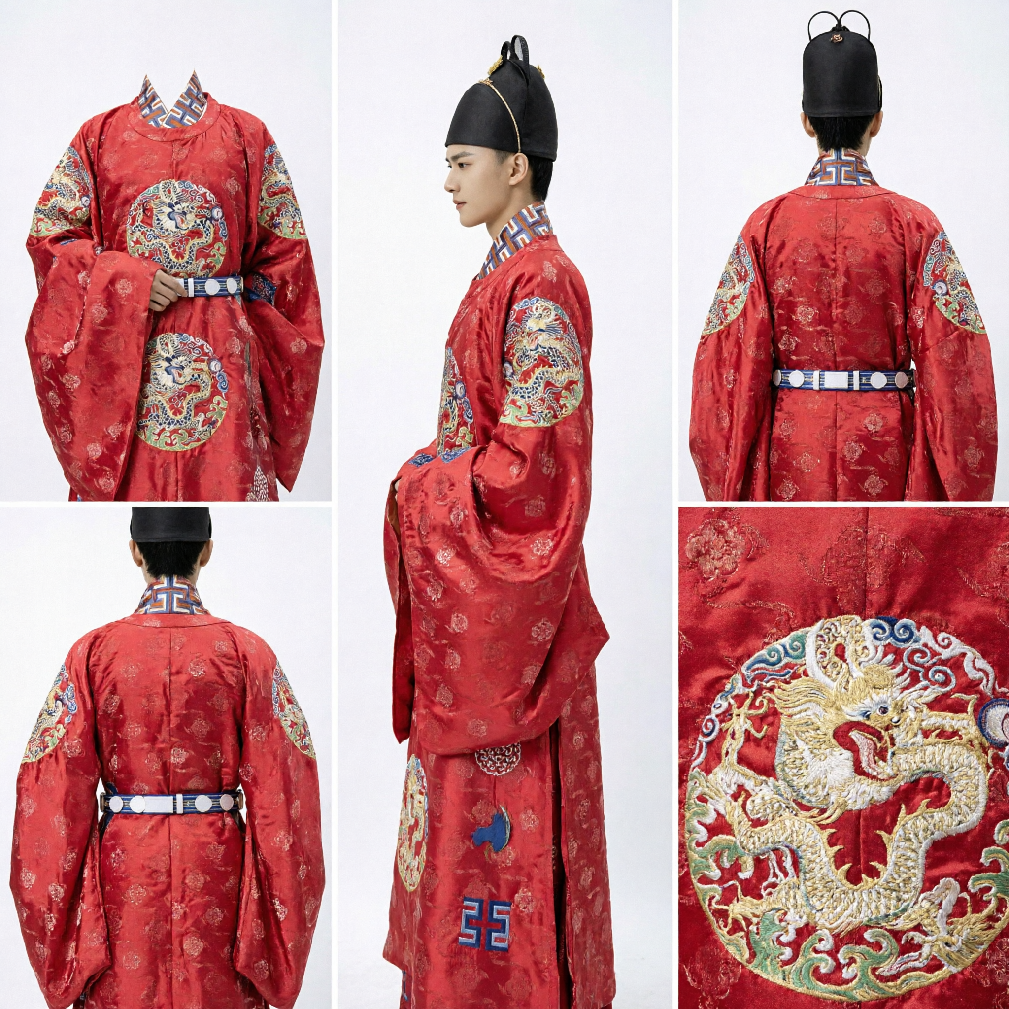 Traditional Chinese Ming Dynasty Red Dragon Robe Men's Hanfu Ancient Official Costume for Wedding and Photography - Asian Costume